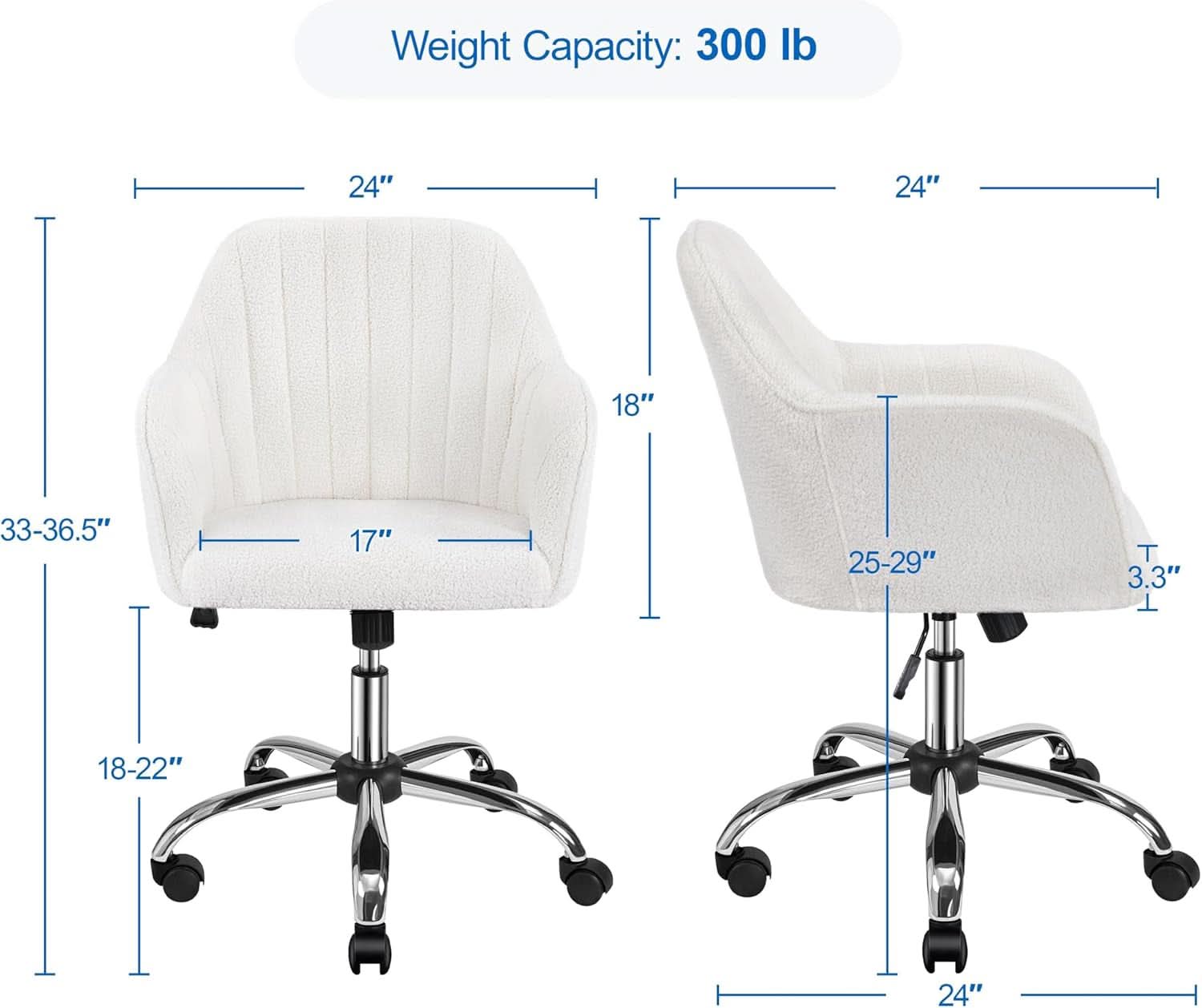 Ivory Boucle Vanity Chair Height Adjustable Makeup Desk Chair