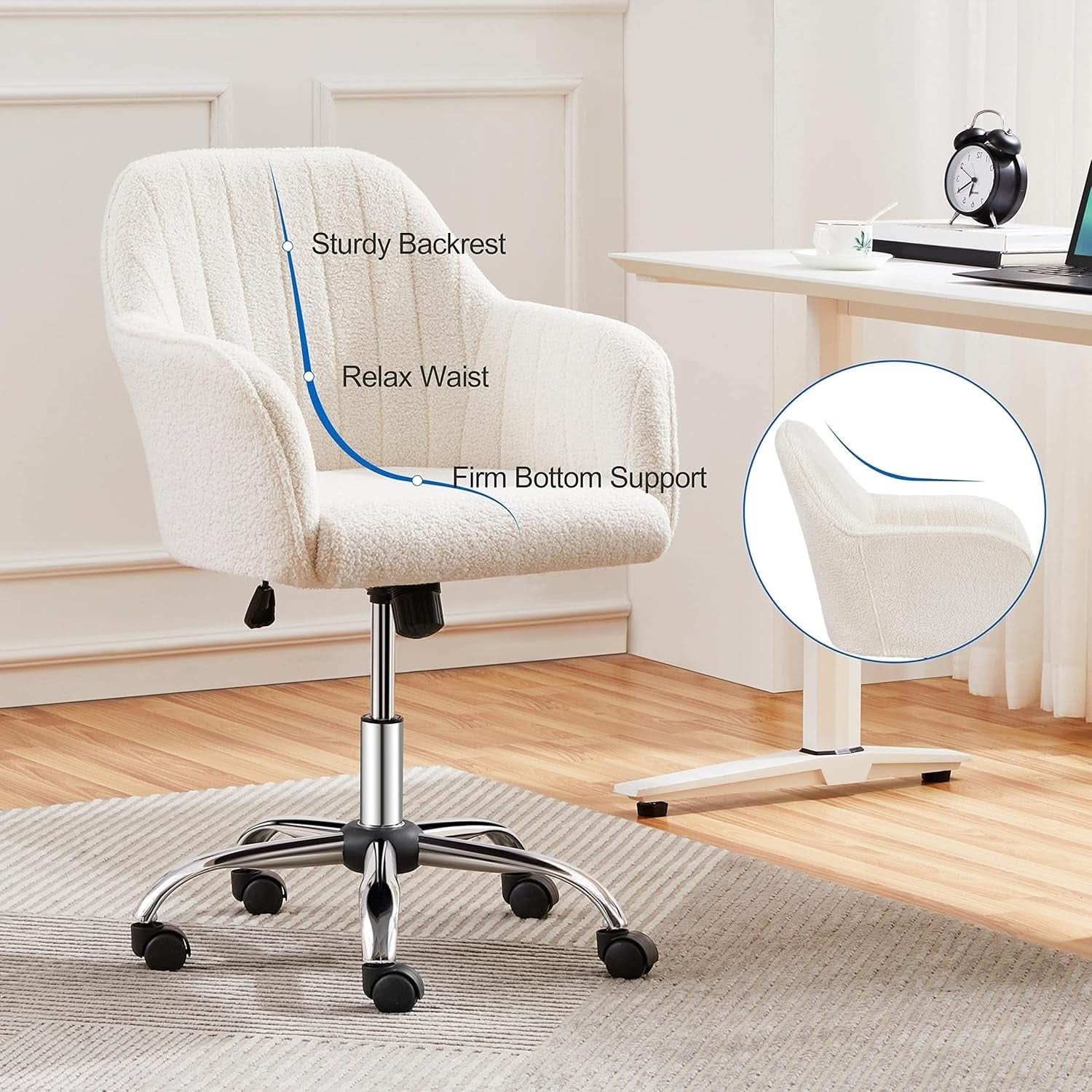 Ivory Boucle Vanity Chair Height Adjustable Makeup Desk Chair
