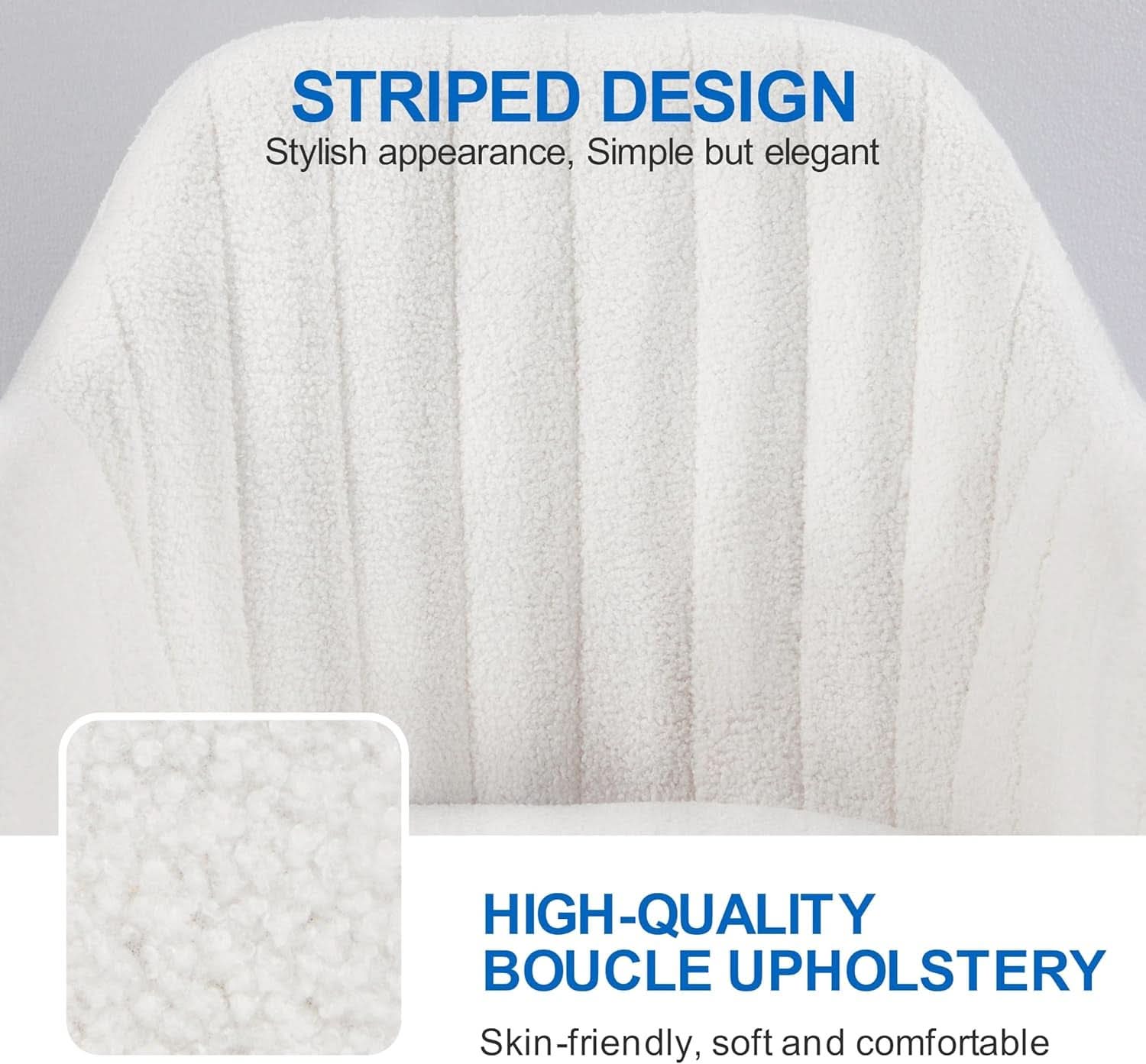Ivory Boucle Vanity Chair Height Adjustable Makeup Desk Chair