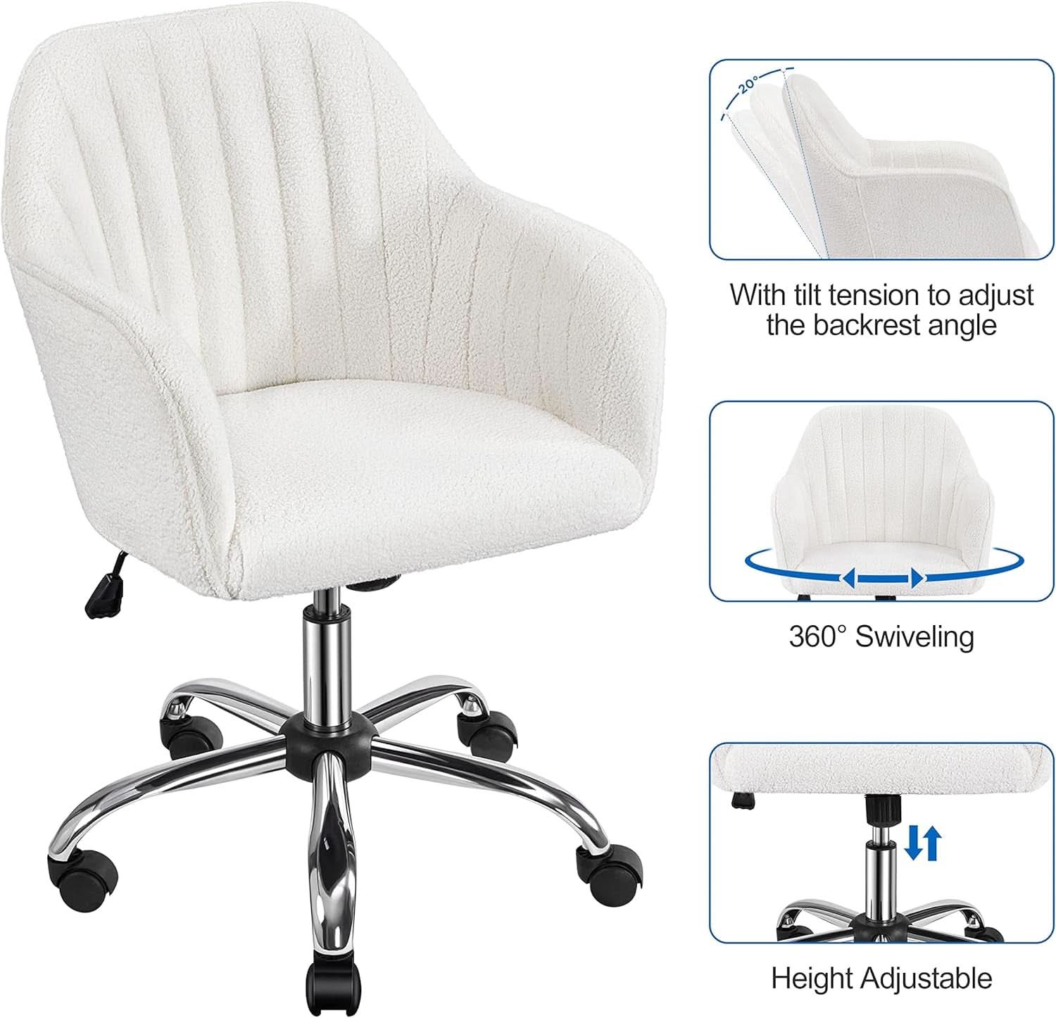 Ivory Boucle Vanity Chair Height Adjustable Makeup Desk Chair
