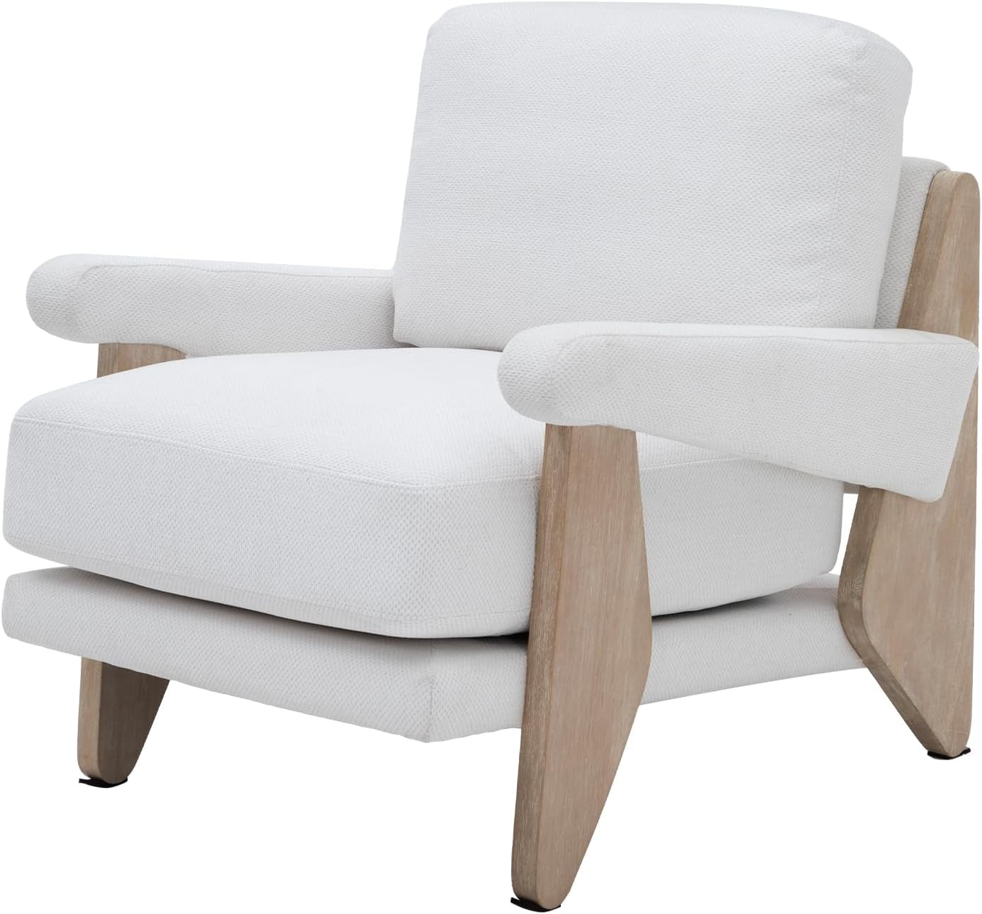 Ivory Chenille Accent Chair Solid Wood LivingRoomSet