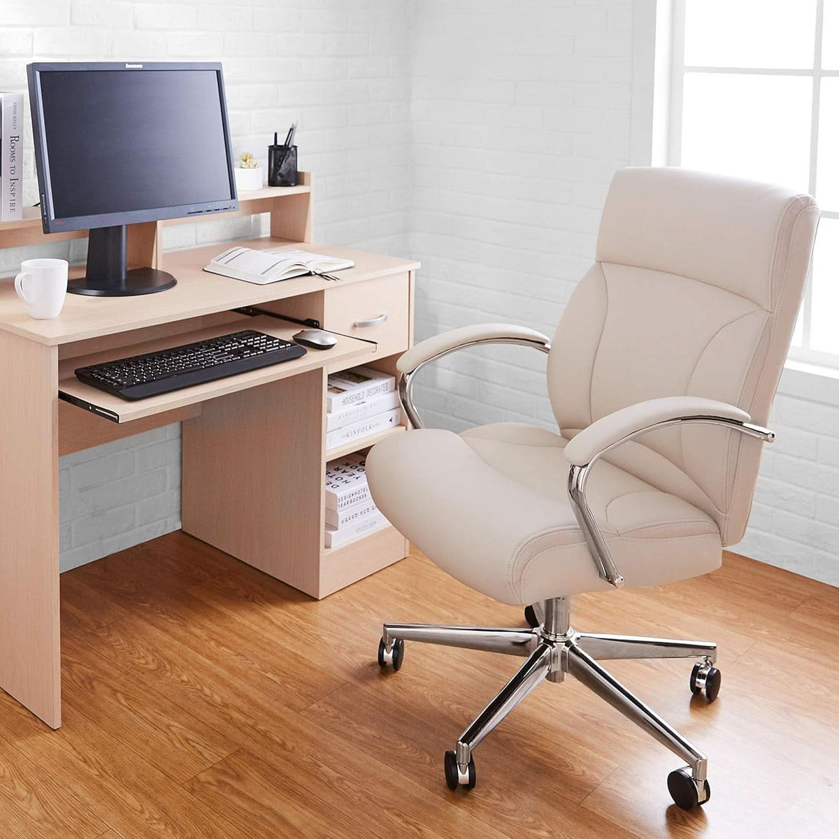 Ivory Executive Desk Chair With Oversized Cushion 275Lb