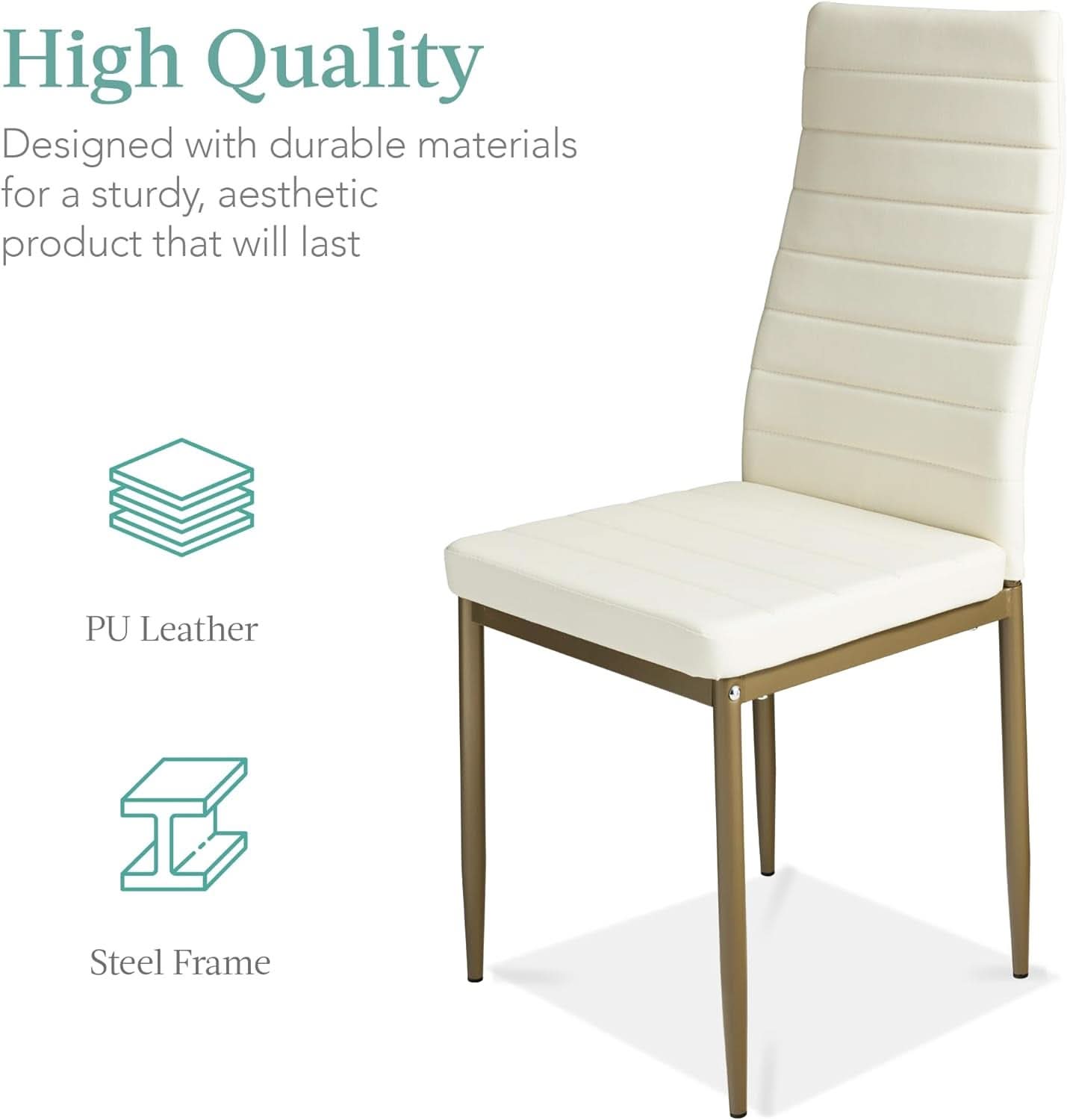 Ivory Gold 5 Piece Glass Dining Set With Upholstered Chairs