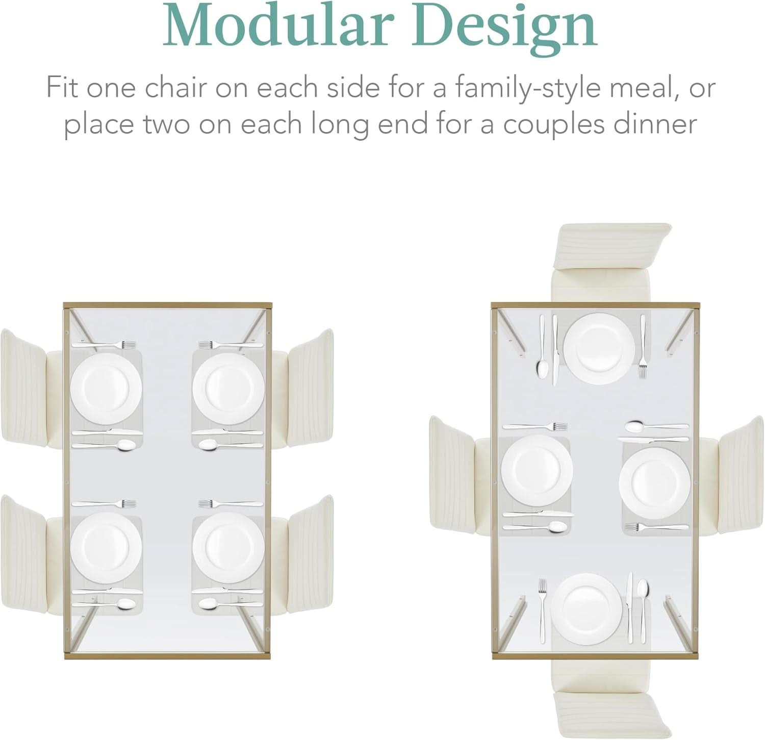 Ivory Gold 5 Piece Glass Dining Set With Upholstered Chairs