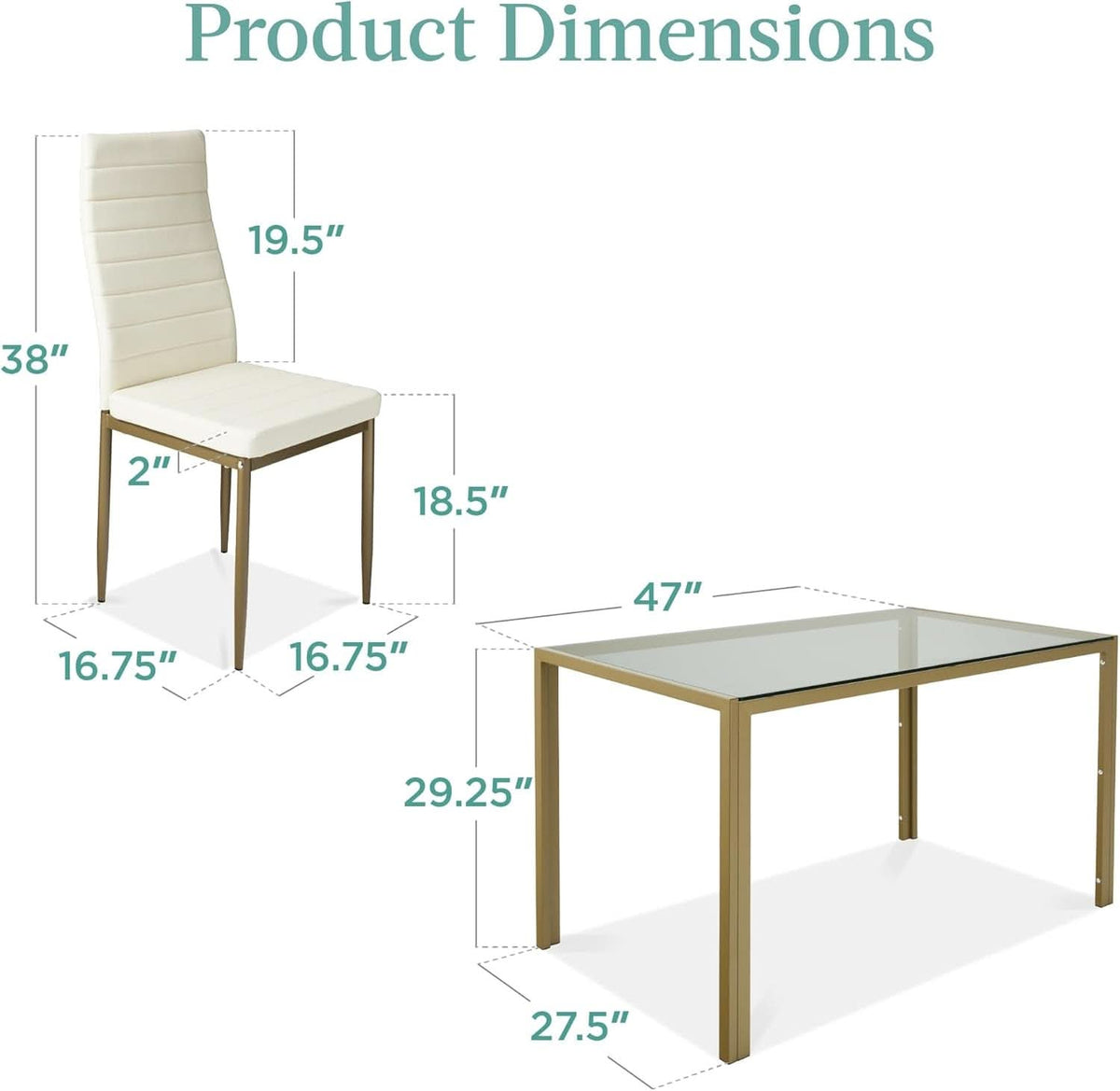 Ivory Gold 5 Piece Glass Dining Set With Upholstered Chairs
