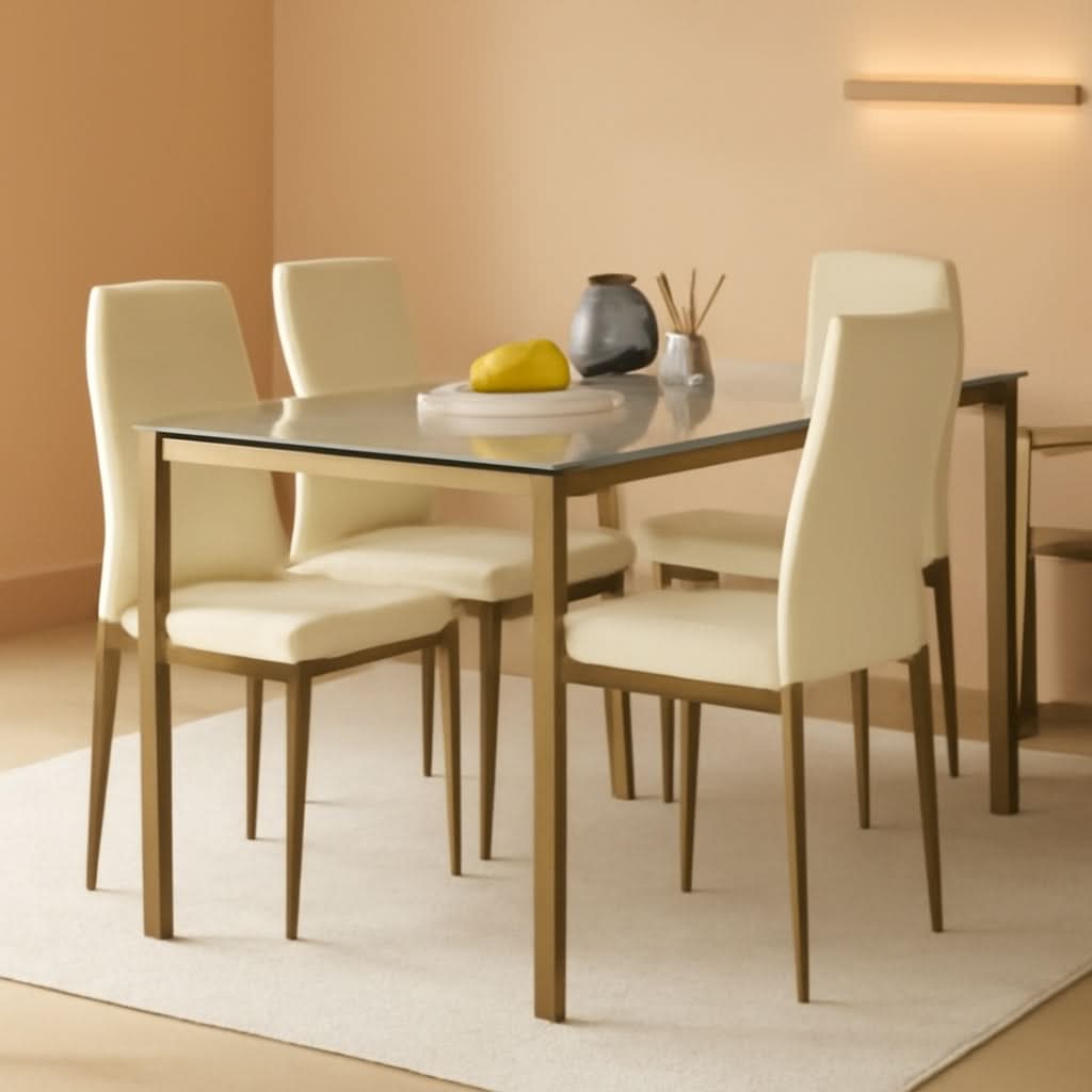 Ivory Gold 5 Piece Glass Dining Set With Upholstered Chairs
