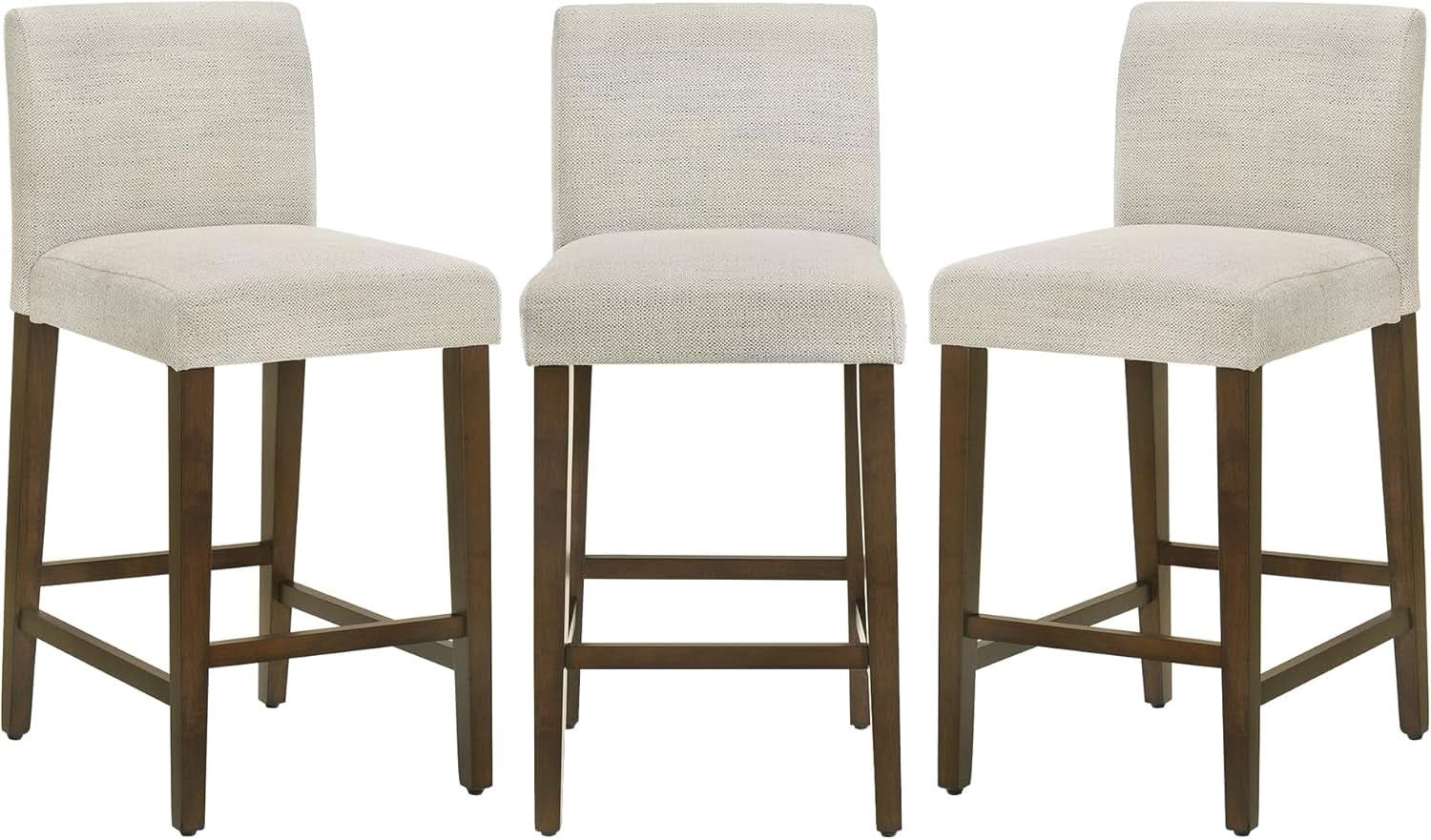 Ivory Upholstered Counter Height Bar Stools Set of Three