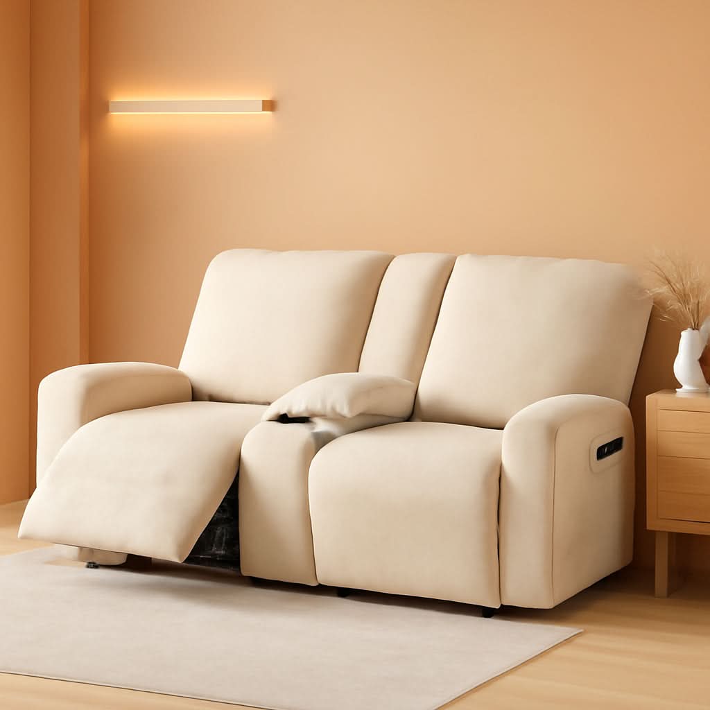 Ivory Velvet 8 Piece Reclining Loveseat Slipcover Set