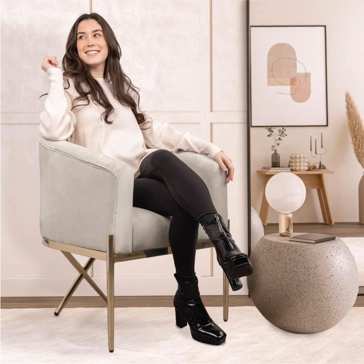 Ivory Velvet Arm Chair With Gold Legs Upholstered Easy Clean