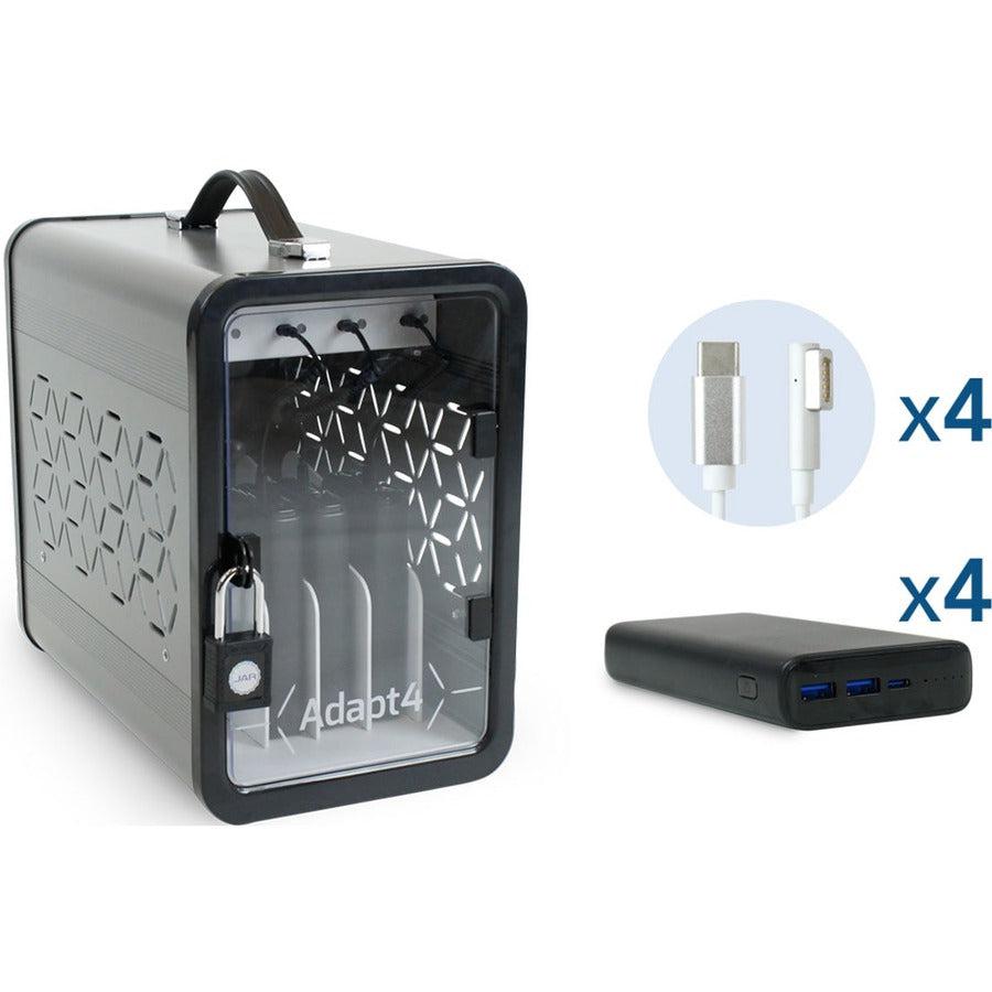 JAR Systems Adapt4 USB-C Charging Station with Active Charge Upgrade and Apple Connectors - ADAPT4-ACTIV - Desktop Charging System with Charger, 4X Power Banks, and 4 Adapter Cables A4USBC2YPBMS1