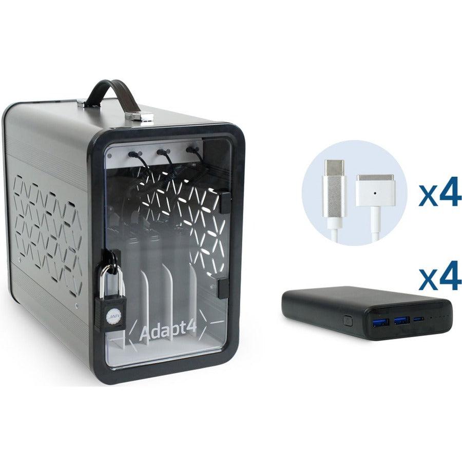 JAR Systems Adapt4 USB-C Charging Station with Active Charge Upgrade and Apple Connectors - ADAPT4-ACTIV - Desktop Charging System with Charger, 4X Power Banks, and 4 Adapter Cables A4USBC2YPBMS2
