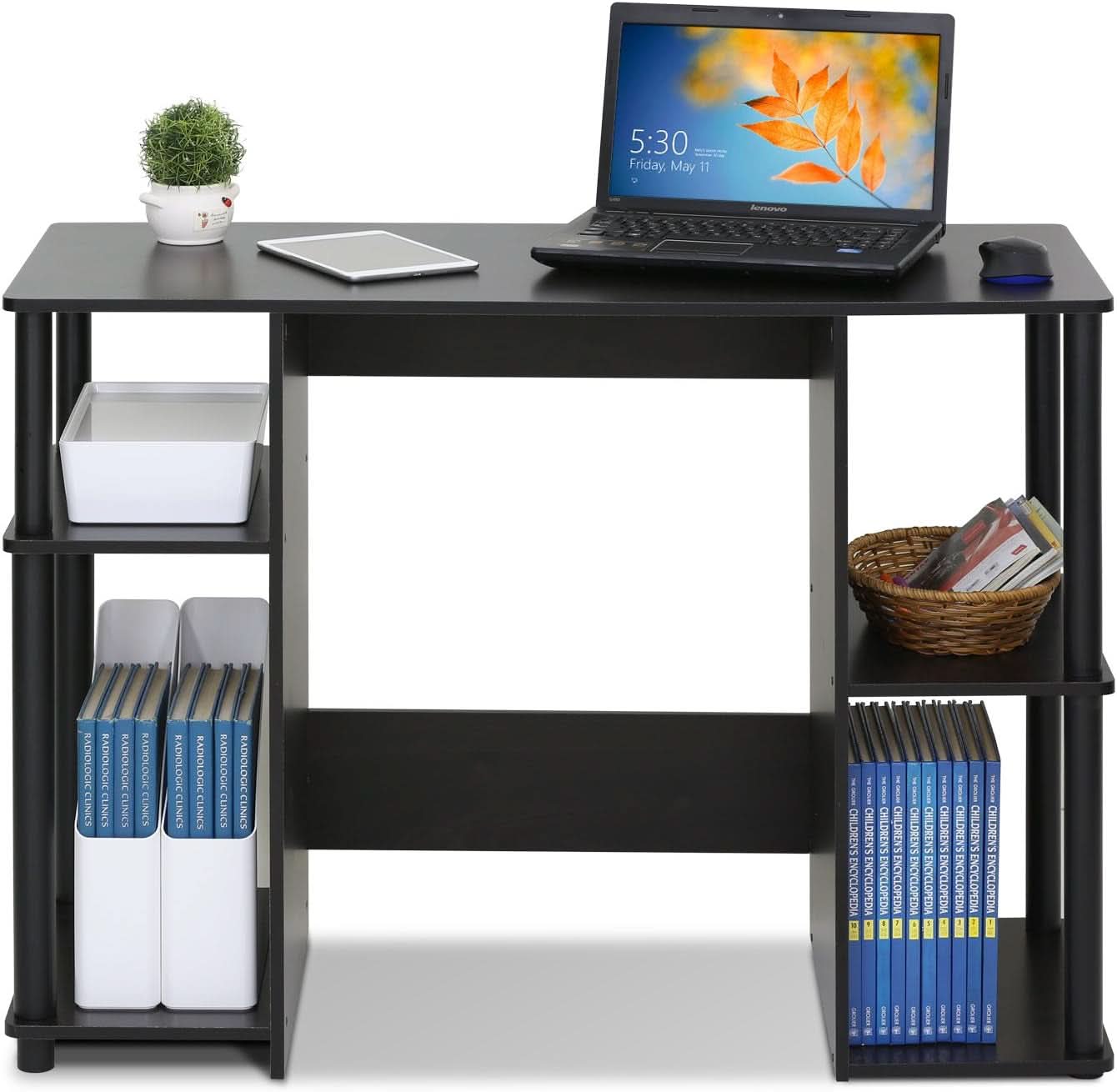 JAYA Computer Study Desk With Open Storage Espresso Finish