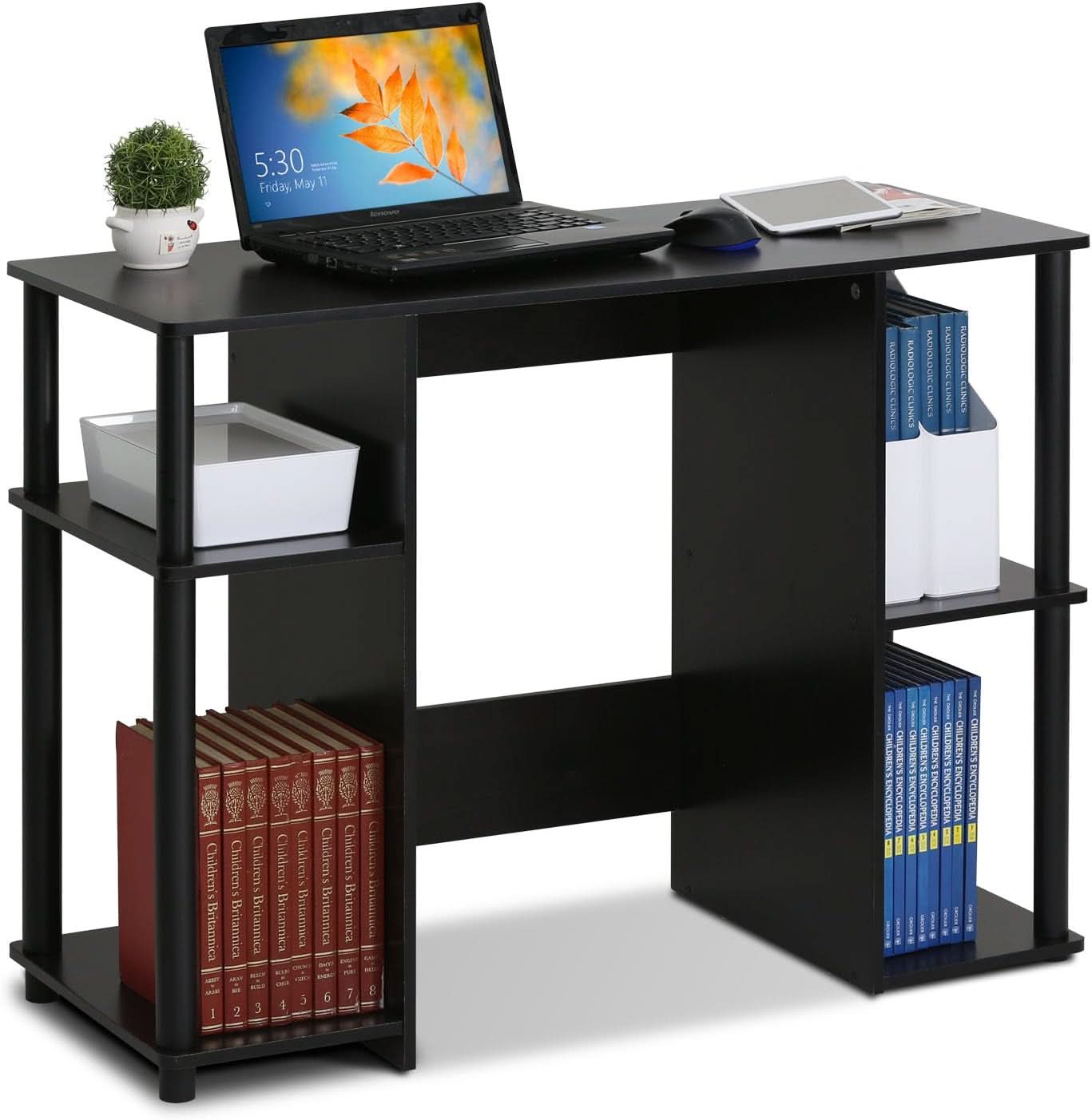 JAYA Computer Study Desk With Open Storage Espresso Finish