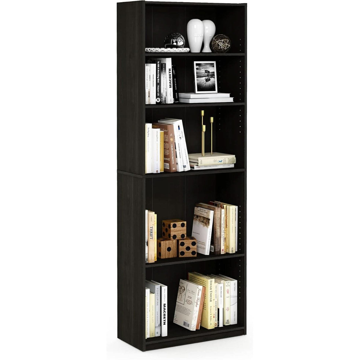 JAYA Simply Home 5-Tier Bookcase Espresso Storage Shelf