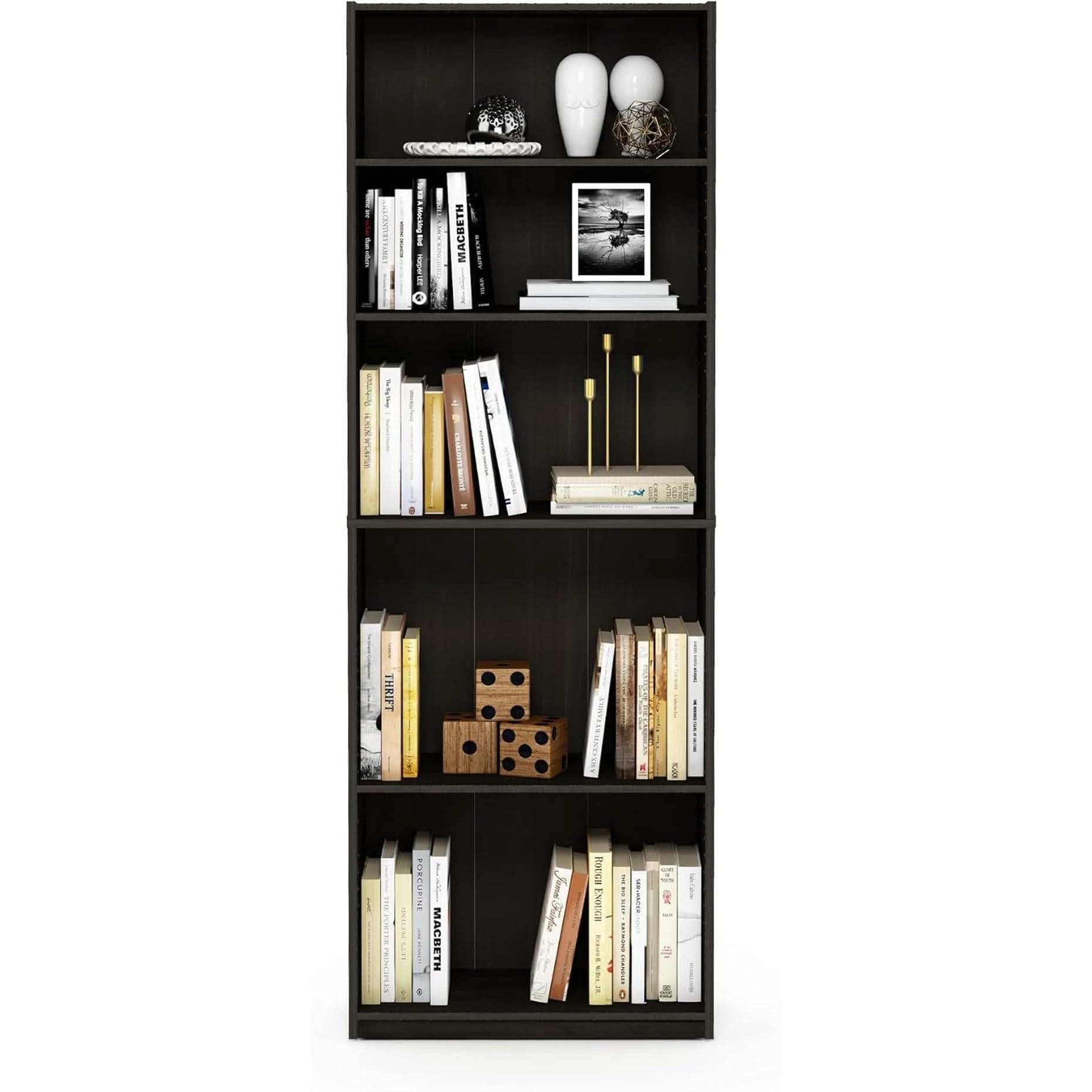JAYA Simply Home 5-Tier Bookcase Espresso Storage Shelf