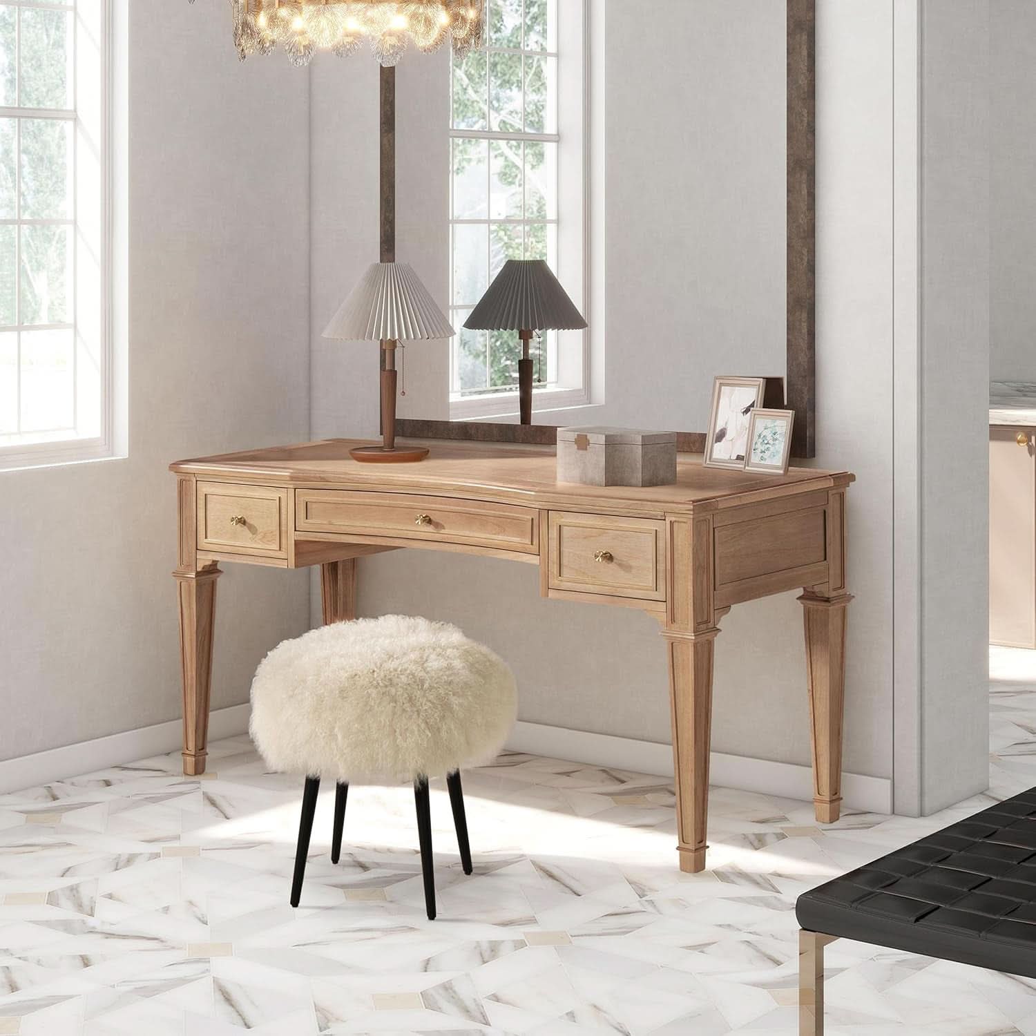 JTH Luxe Dauphin 55 Inch Executive Desk 3 Drawer Natural