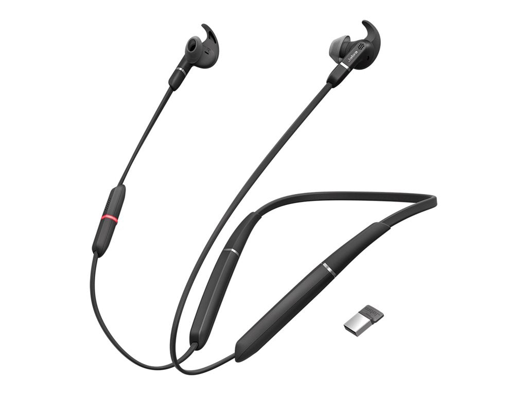 Jabra Evolve 65e MS - Earphones with mic - in-ear - behind-the-neck mount - Bluetooth - wireless - USB - noise isolating 6599-623-109