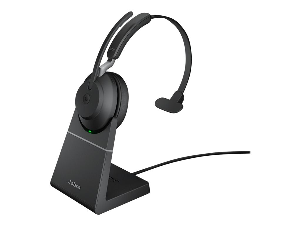 Jabra Evolve2 65 MS Mono - Headset - on-ear - convertible - Bluetooth - wireless - USB-A - noise isolating - black - with charging 26599-899-989