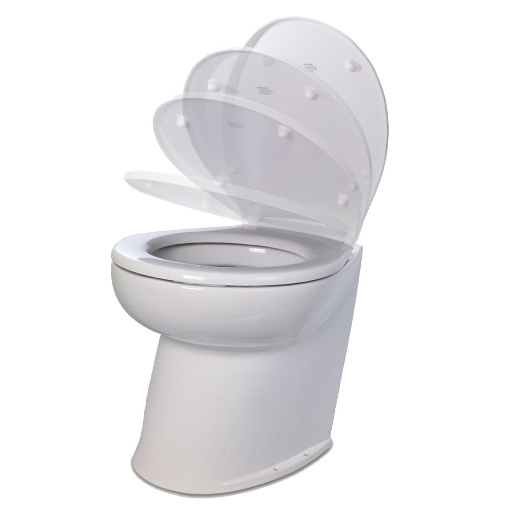 Jabsco Deluxe Flush 17" Angled Back 12V Raw Water Electric Marine Toilet w/Remote Rinse
