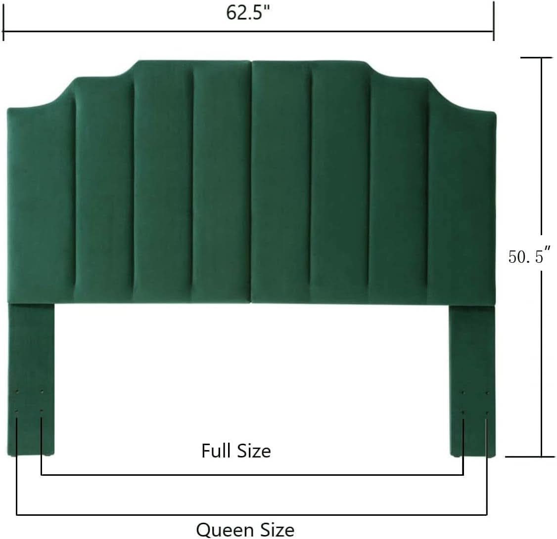 Jade Velvet Tufted Queen Headboard with Curved Design