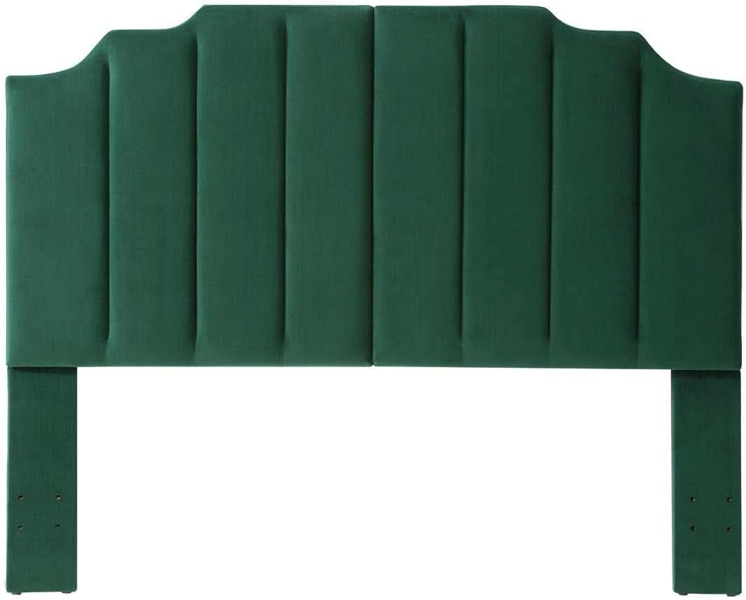 Jade Velvet Tufted Queen Headboard with Curved Design