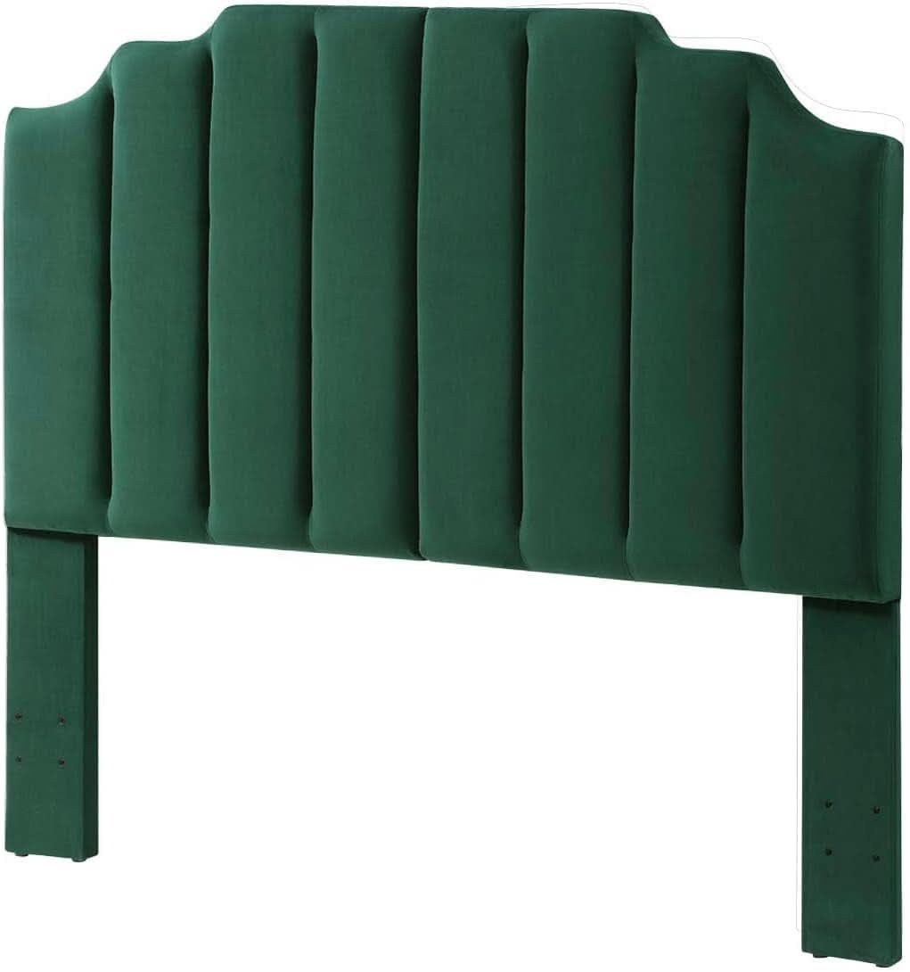 Jade Velvet Tufted Queen Headboard with Curved Design