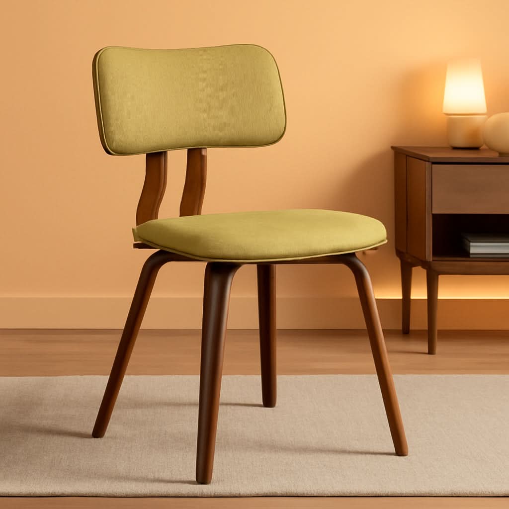 Jaguar Mid Century Modern Dining Chair Green Fabric Walnut Wood Finish
