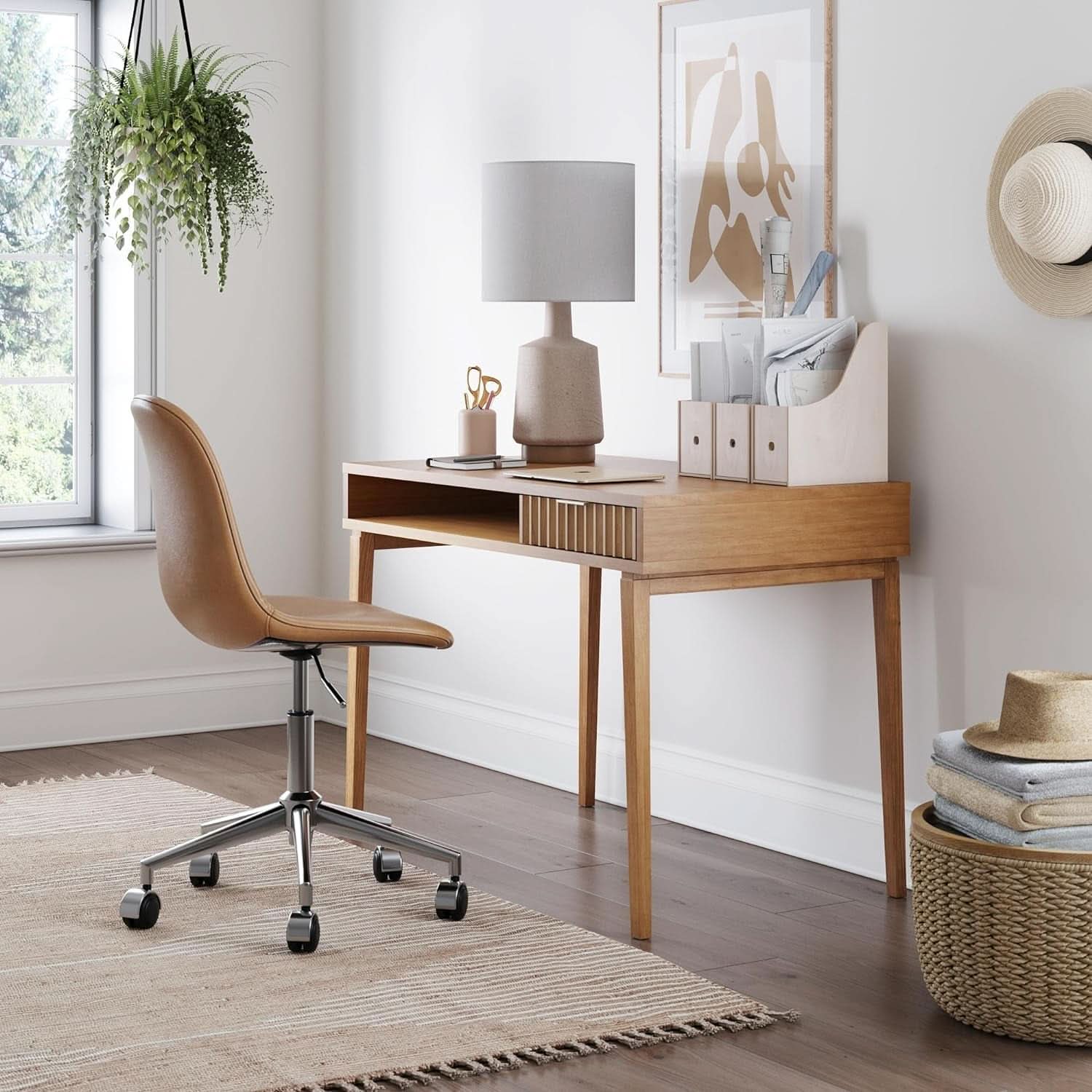 Jasper Small Home Office Desk With Storage Natural Brown