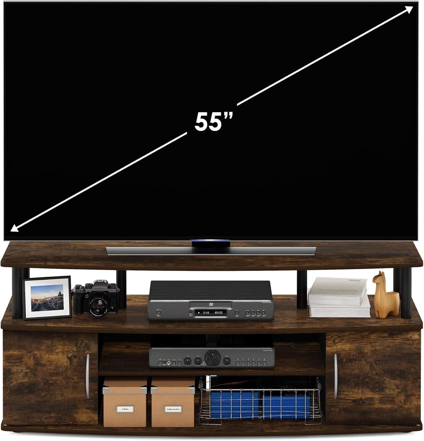 Jaya Amber Pine TV Stand for 55 Inch TV Open Shelves Black
