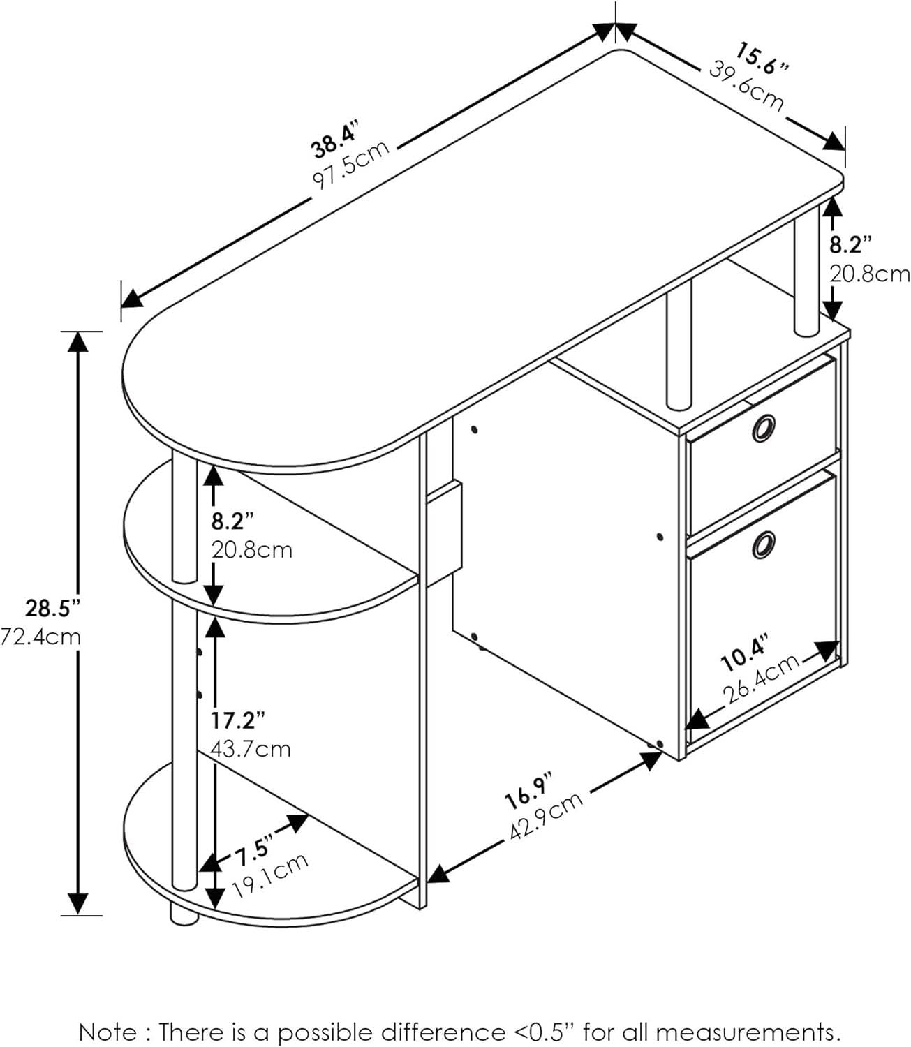 Jaya Brown Computer Study Desk With Storage Bins And Shelf