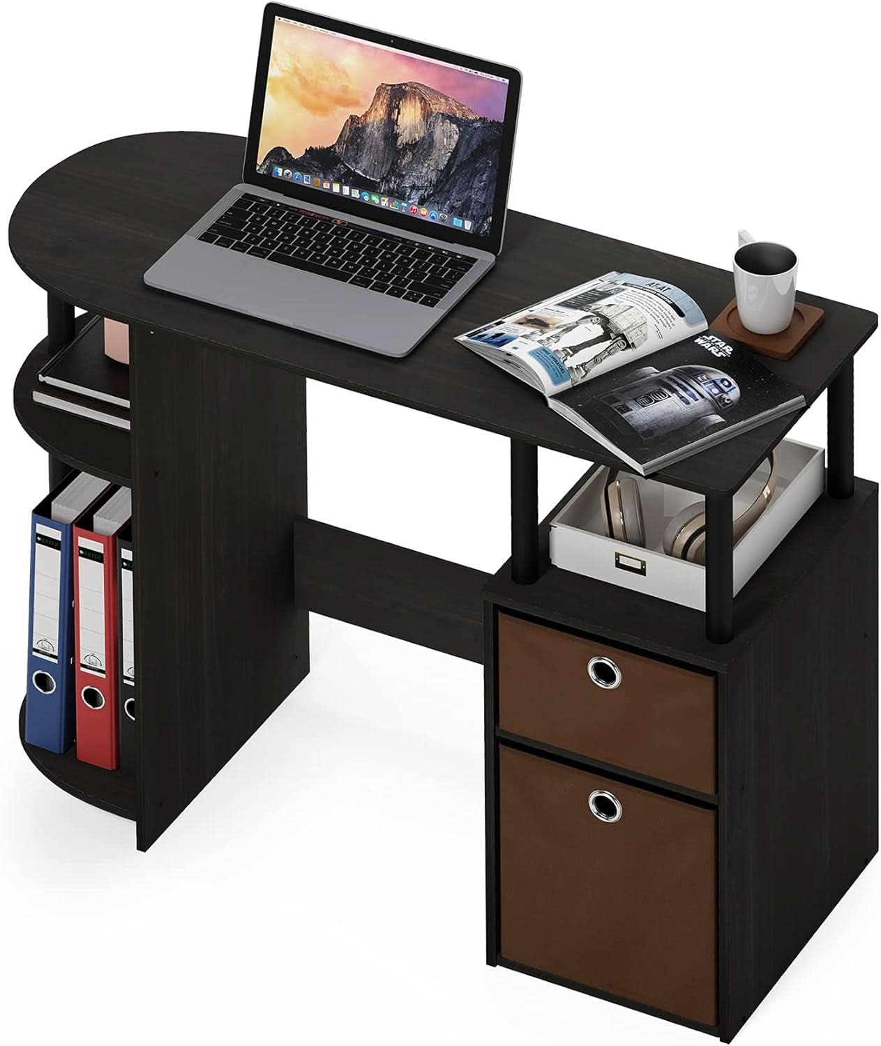 Jaya Brown Computer Study Desk With Storage Bins And Shelf