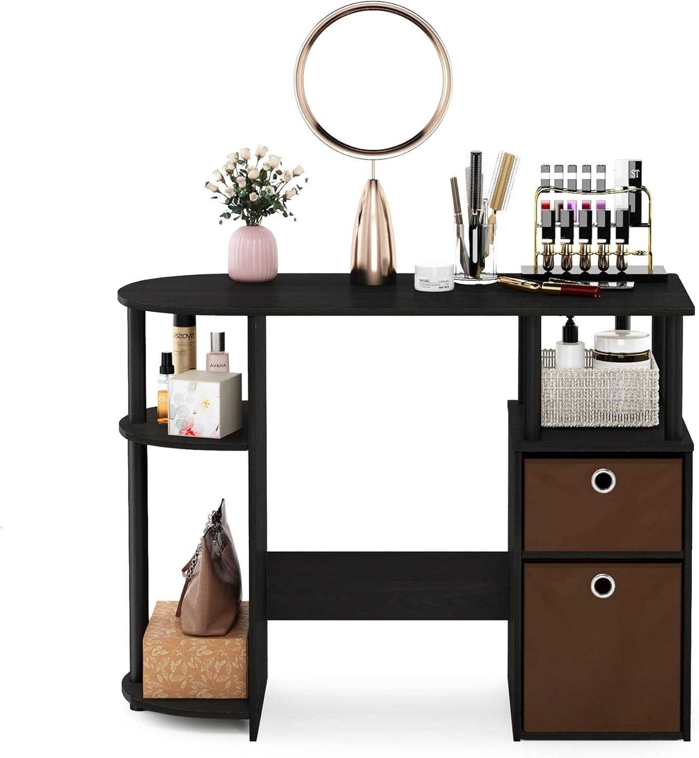 Jaya Brown Computer Study Desk With Storage Bins And Shelf