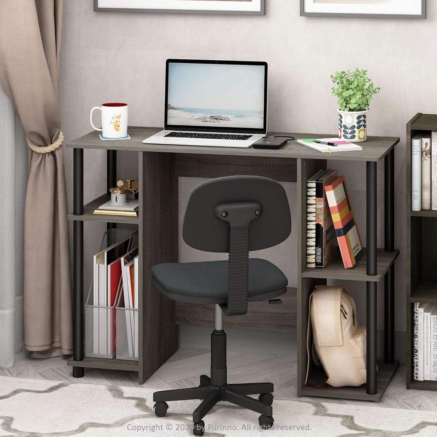 Jaya Computer Study Desk With Open Storage Grey Black