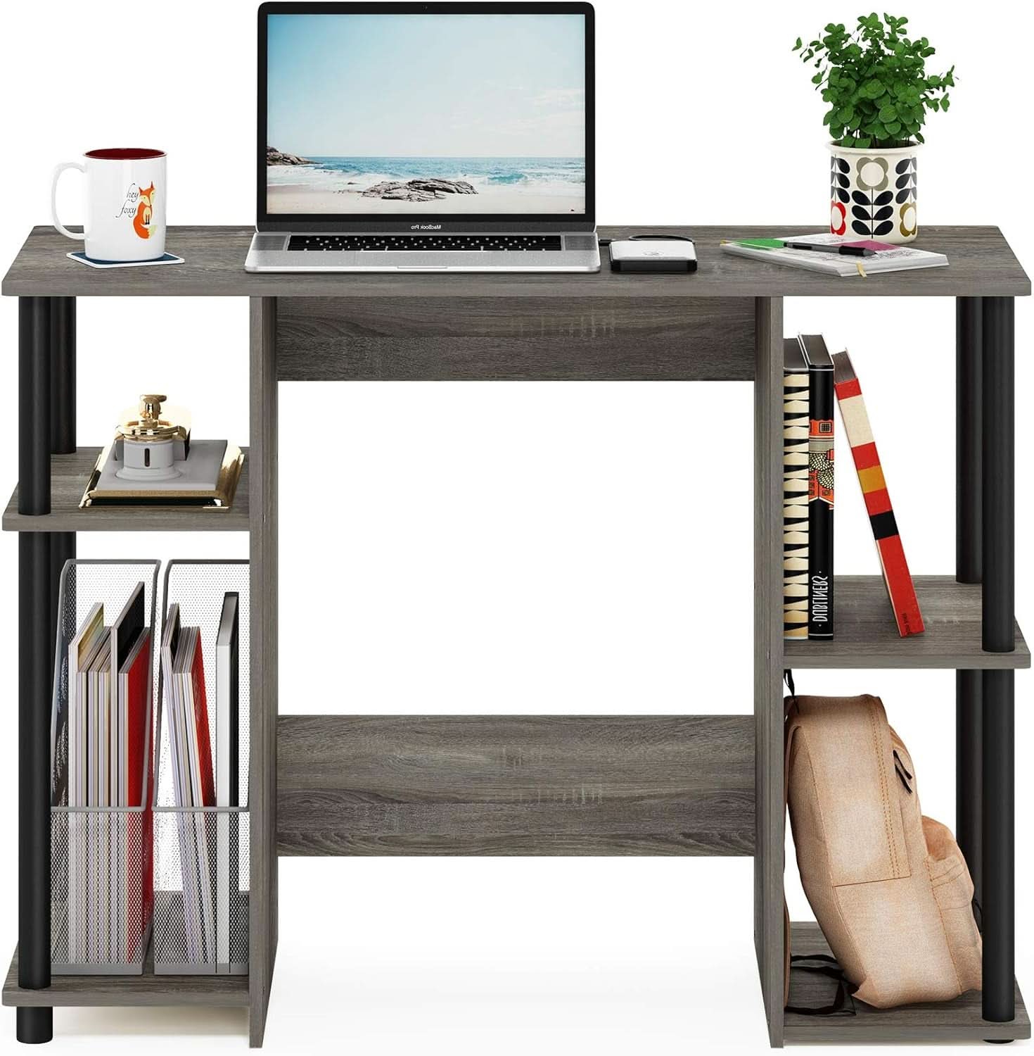 Jaya Computer Study Desk With Open Storage Grey Black