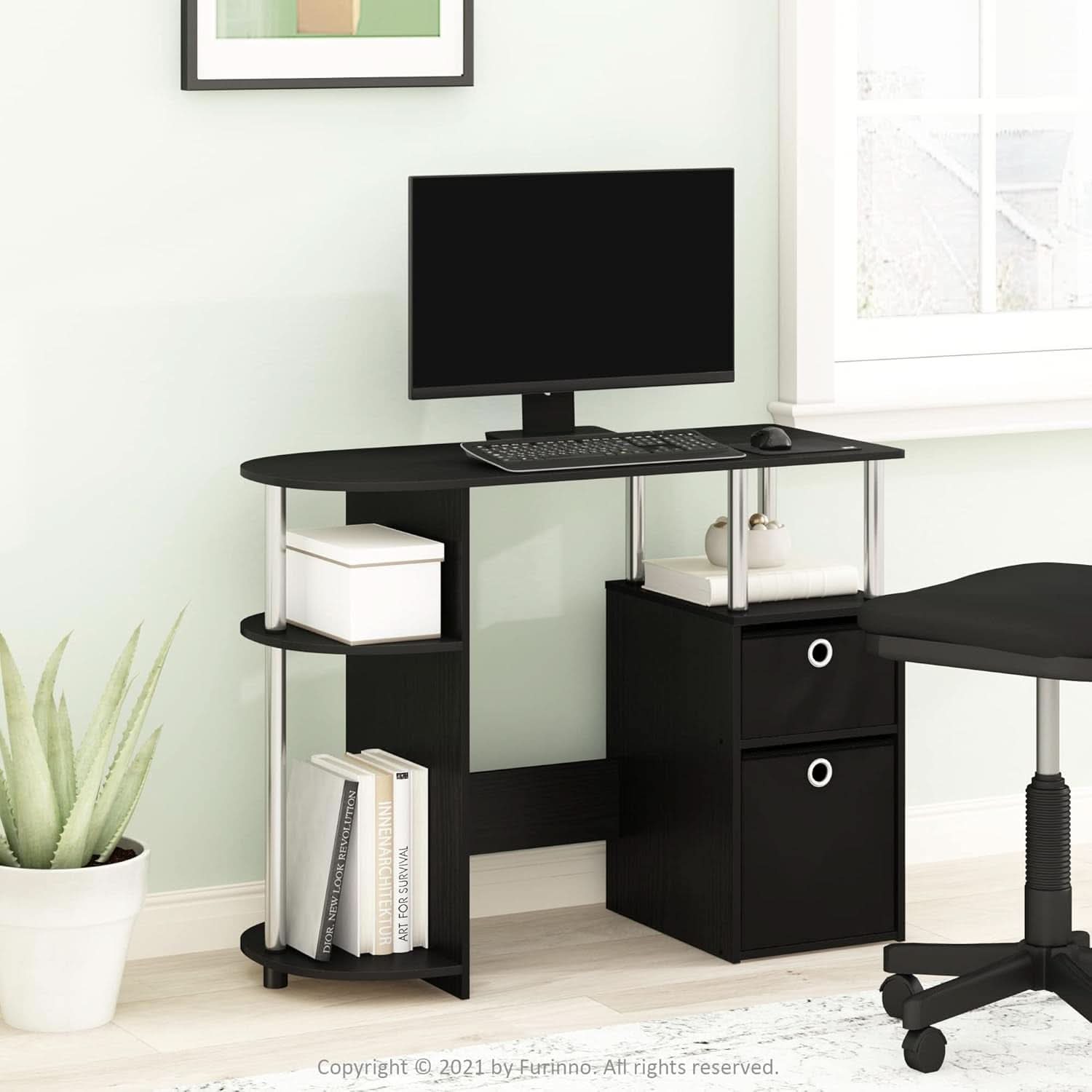 Jaya Computer Study Desk With Storage Americano Chrome