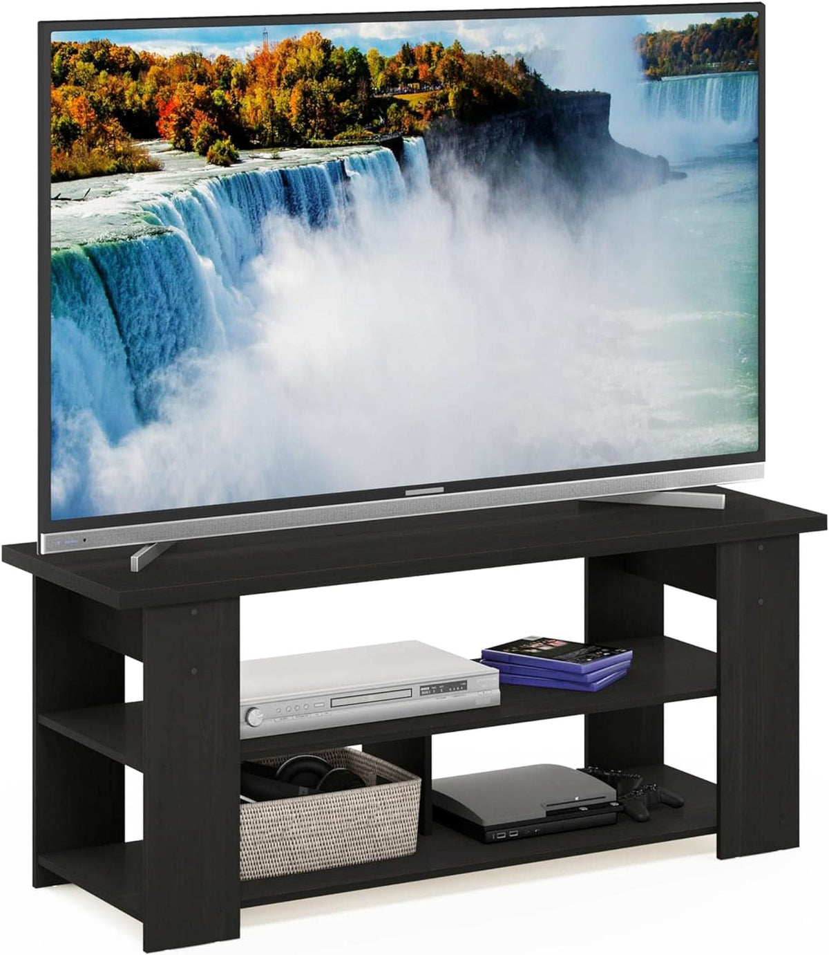 Jaya Espresso TV Stand For 50 Inch Screens Open Shelves