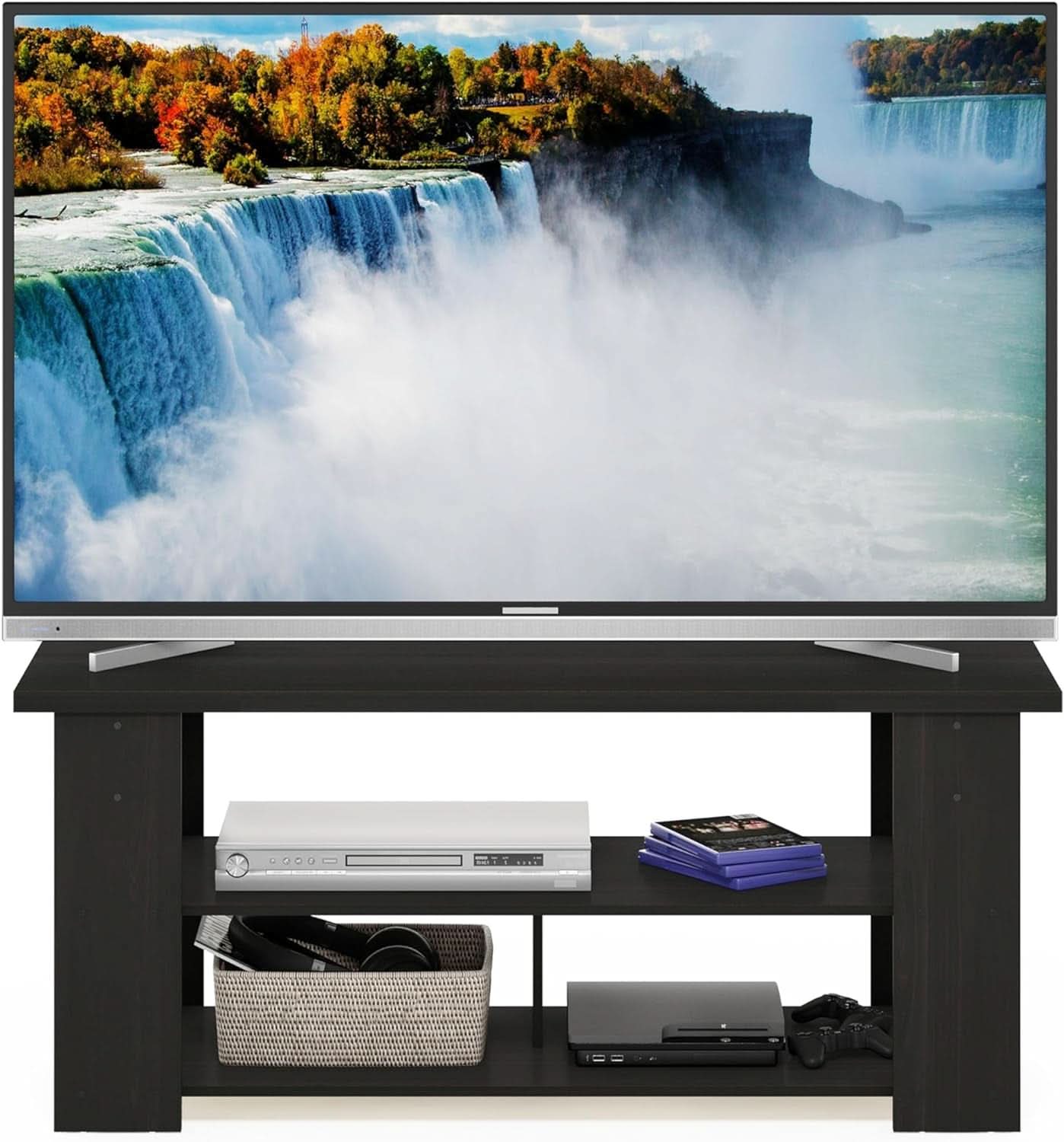 Jaya Espresso TV Stand For 50 Inch Screens Open Shelves