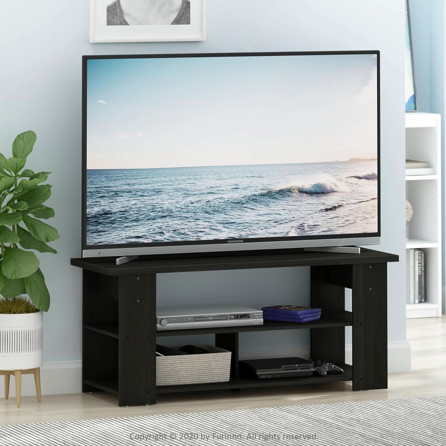 Jaya Espresso TV Stand For 50 Inch Screens Open Shelves