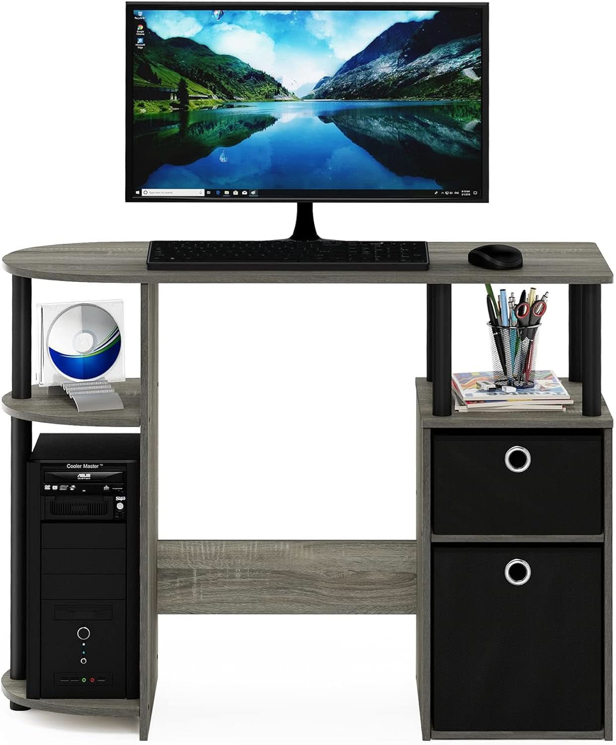 Jaya Simplistic Computer Desk CPU Shelf Oak Grey Black