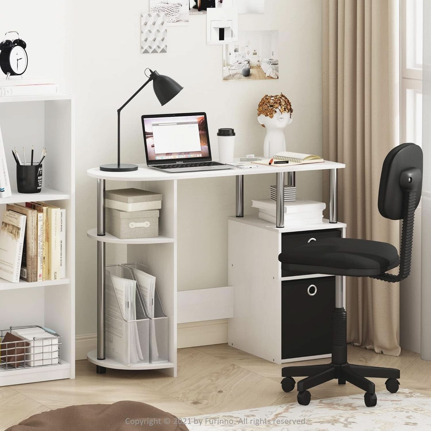 Jaya Simplistic Computer Desk White Oak With Storage