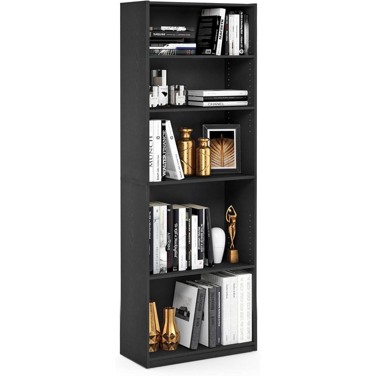 Jaya Simply Home 5 Shelf Bookcase 5 Tier Black With Adjustable Shelves