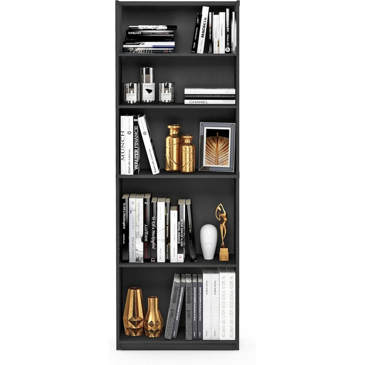 Jaya Simply Home 5 Shelf Bookcase 5 Tier Black With Adjustable Shelves