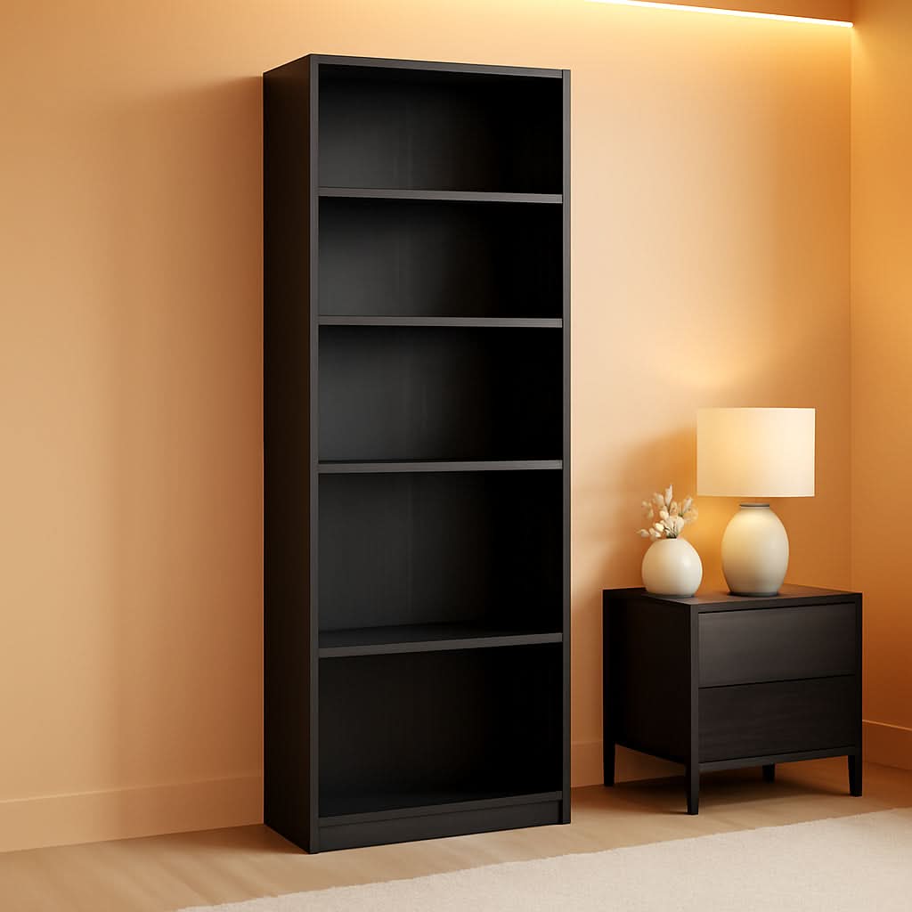 Jaya Simply Home 5 Shelf Bookcase 5 Tier Black With Adjustable Shelves