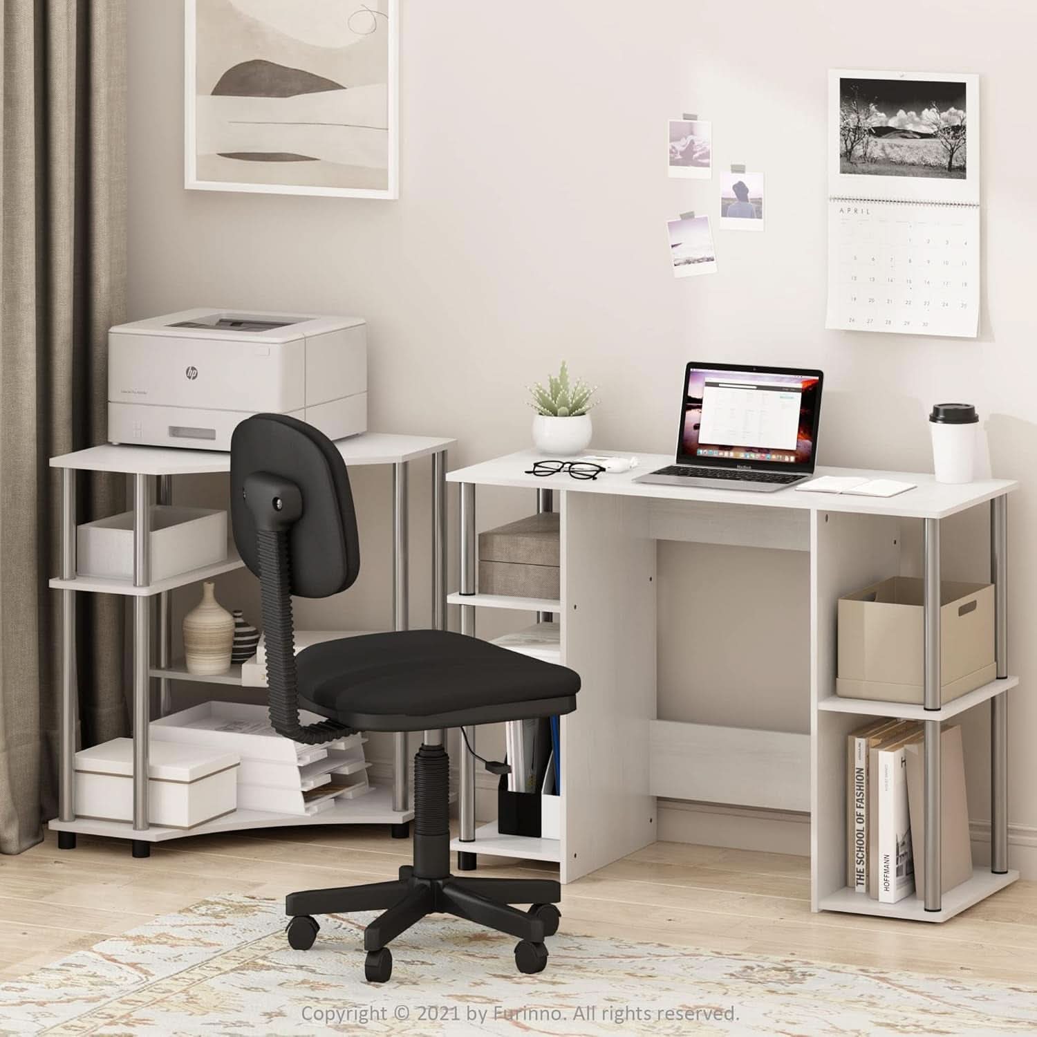 Jaya White Oak Computer Study Desk Stainless Steel Frame