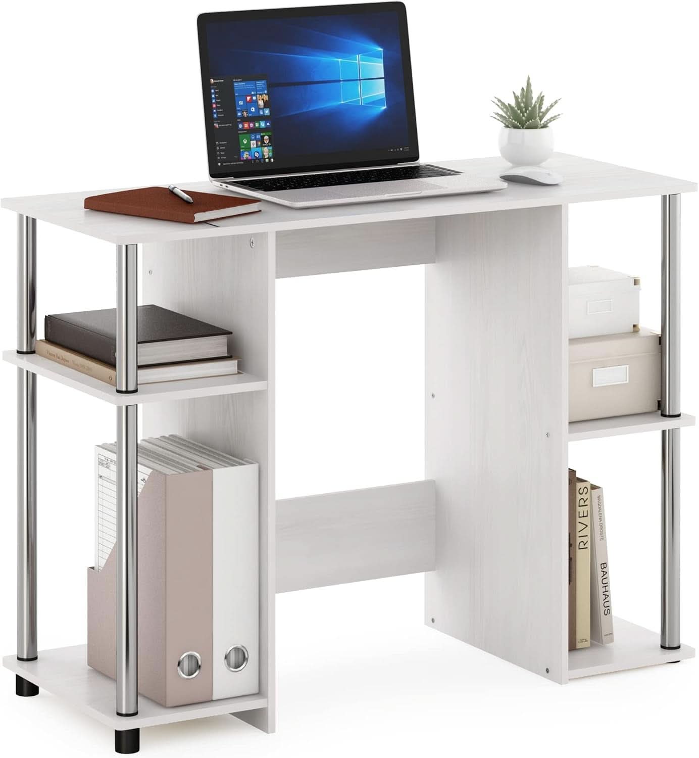 Jaya White Oak Computer Study Desk Stainless Steel Frame