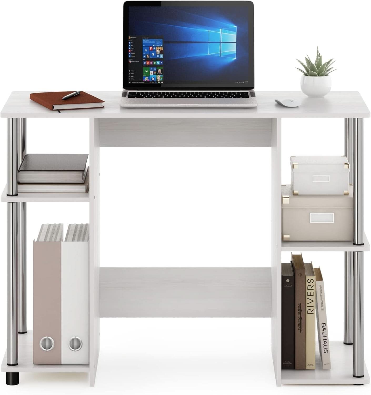 Jaya White Oak Computer Study Desk Stainless Steel Frame