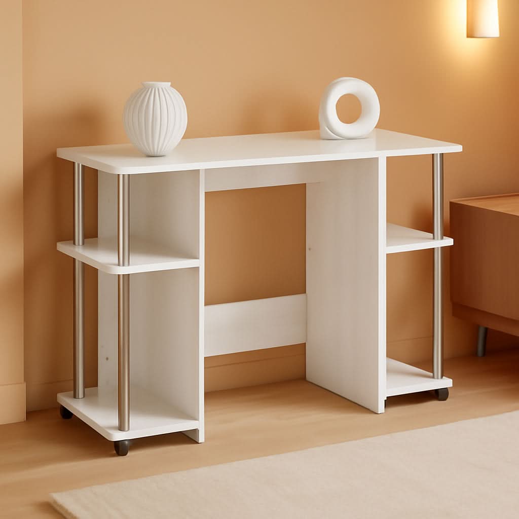 Jaya White Oak Computer Study Desk Stainless Steel Frame