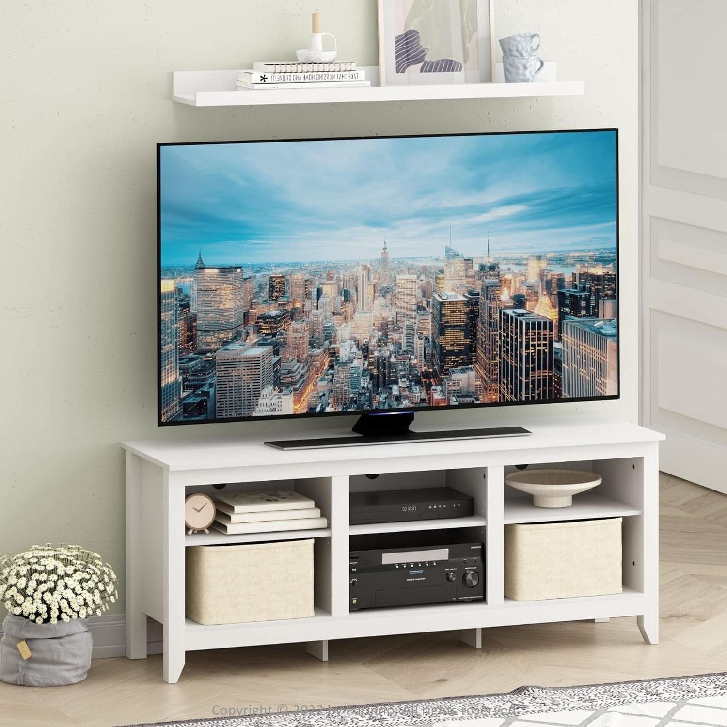 Jensen 65 Inch White Entertainment Center With TV Stand