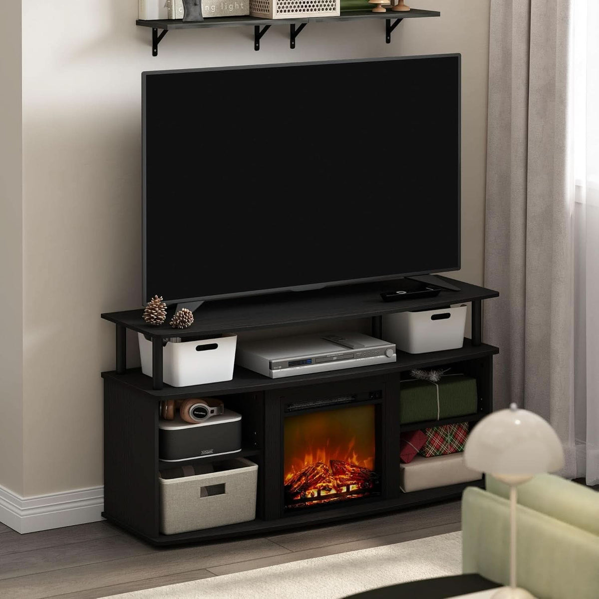 Jensen Open Shelving TV Entertainment Center With Electric Fireplace 55 Inch