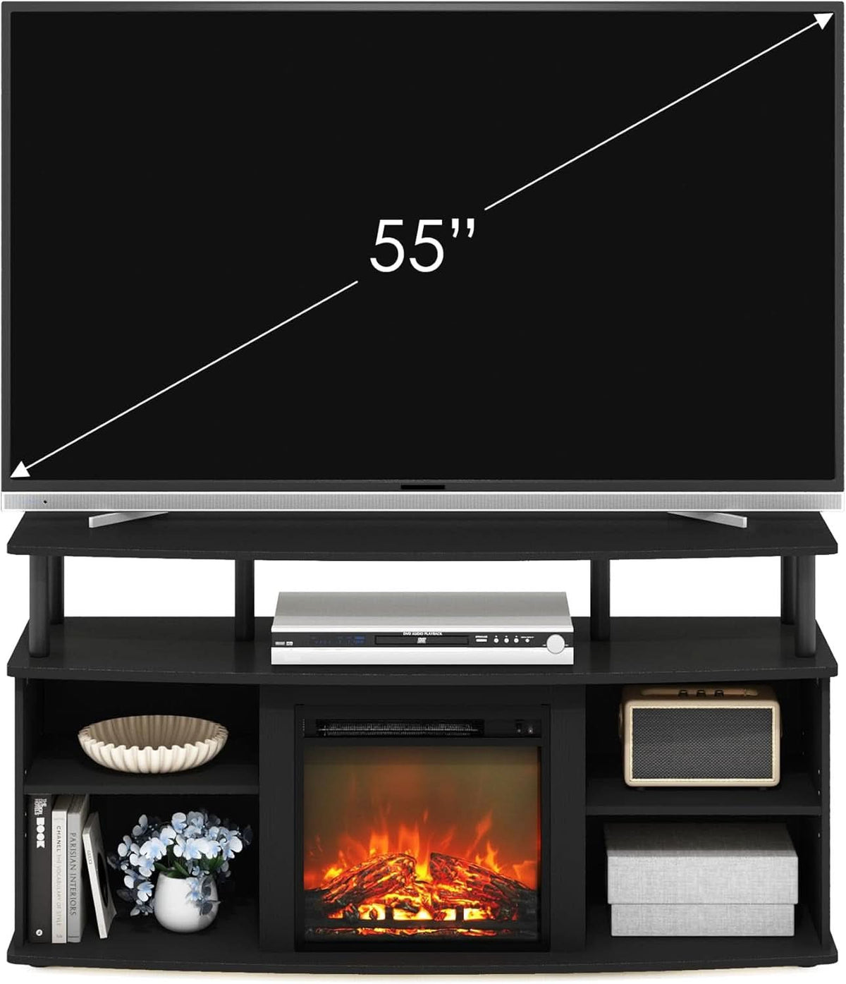 Jensen Open Shelving TV Entertainment Center With Electric Fireplace 55 Inch